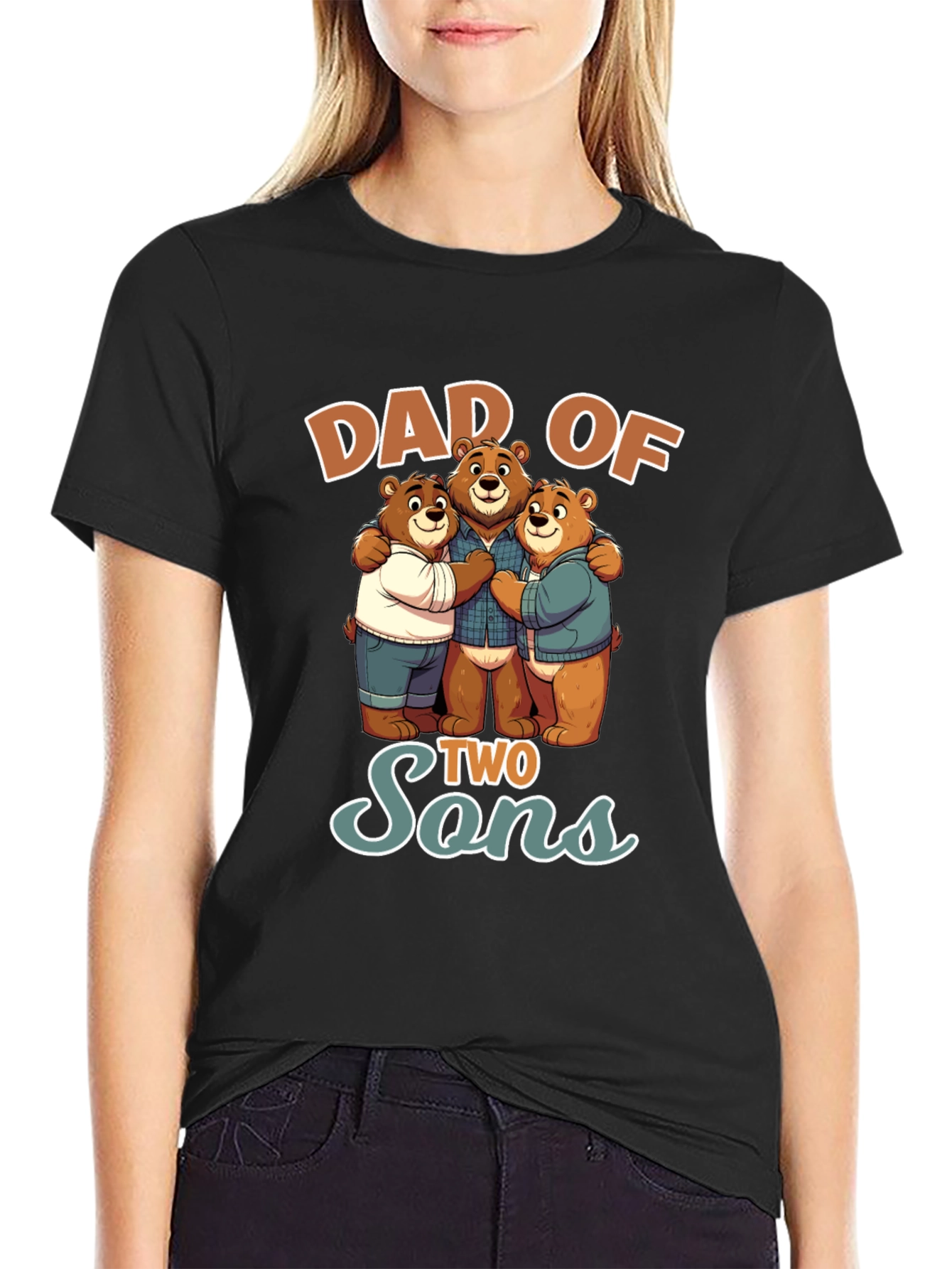 Dad of Two Sons Bear Graphic T-Shirt