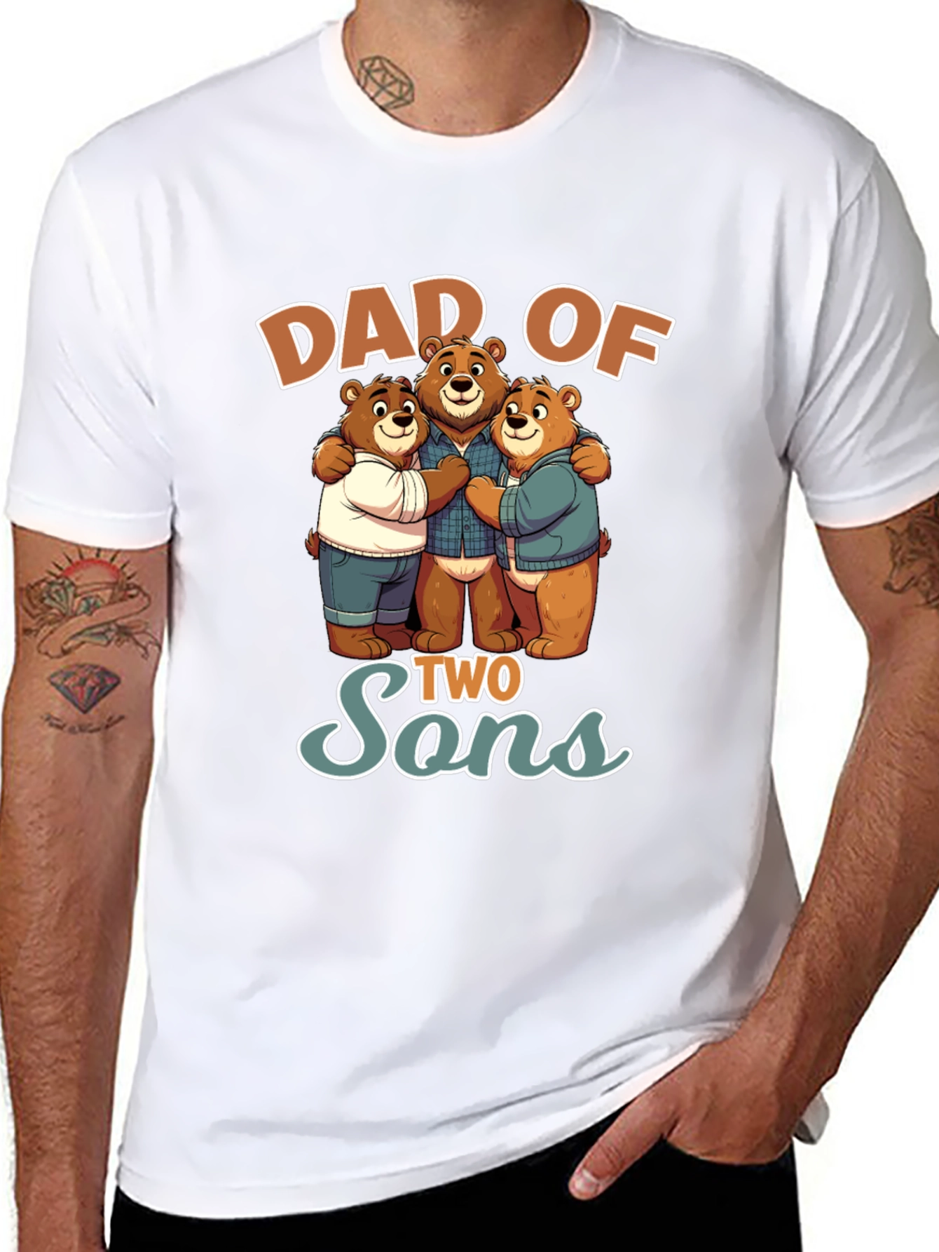 Dad of Two Sons Bear Graphic T-Shirt