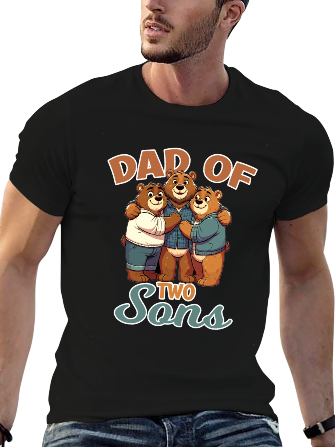 Dad of Two Sons Bear Graphic T-Shirt