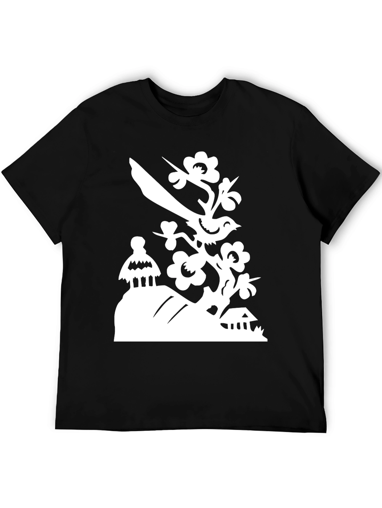 Bird on Branch T-Shirt - Black
