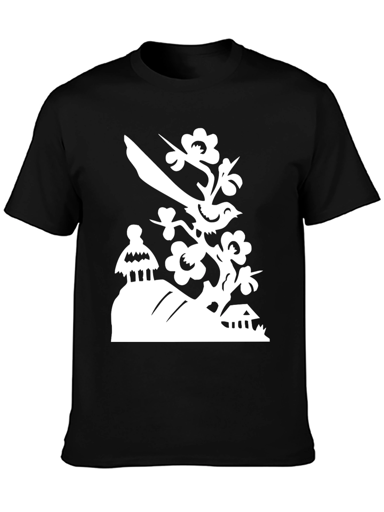Bird on Branch T-Shirt - Black
