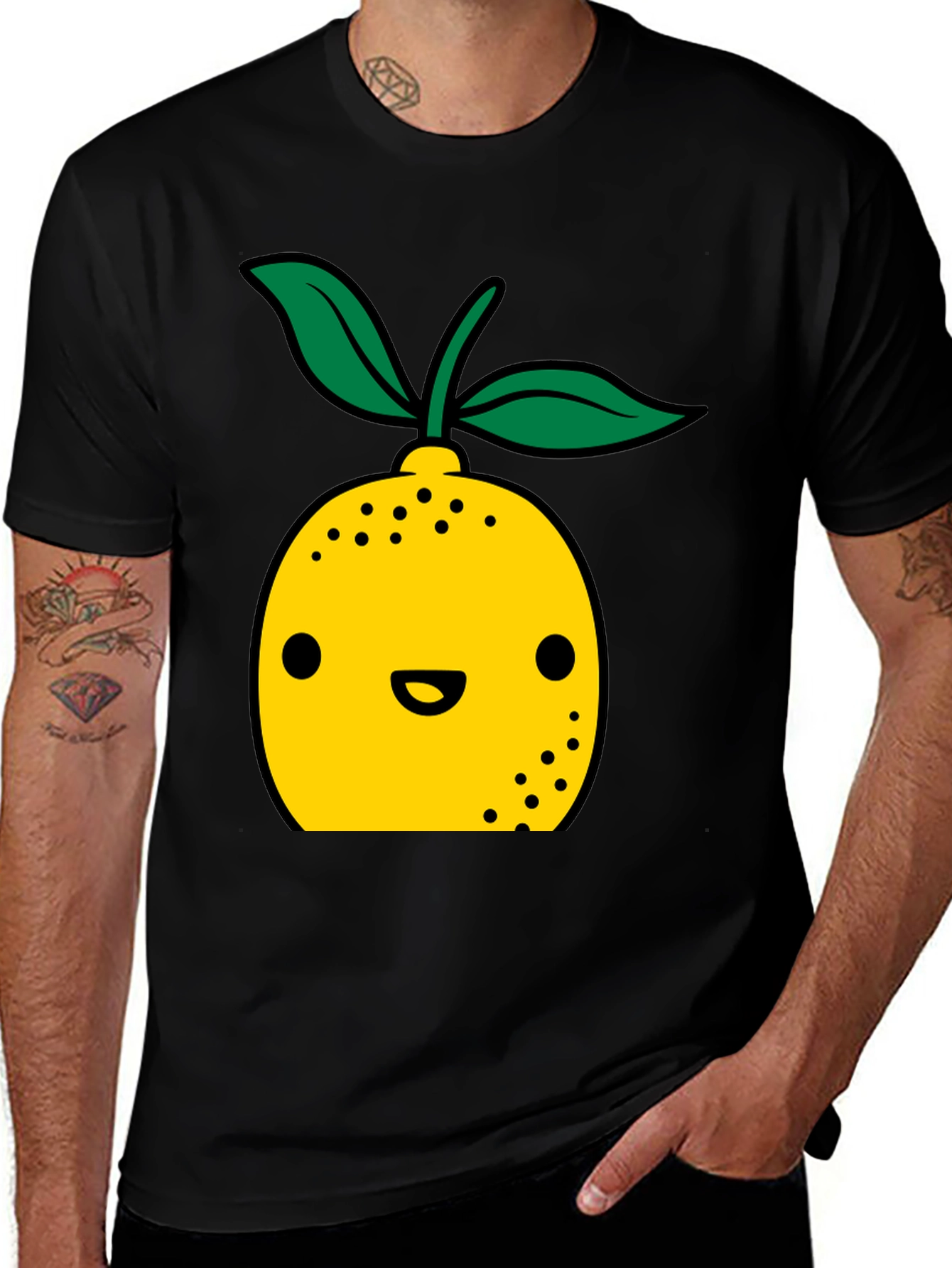 Cute Lemon Cartoon Graphic Black T-Shirt