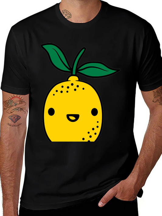 Cute Lemon Cartoon Graphic Black T-Shirt