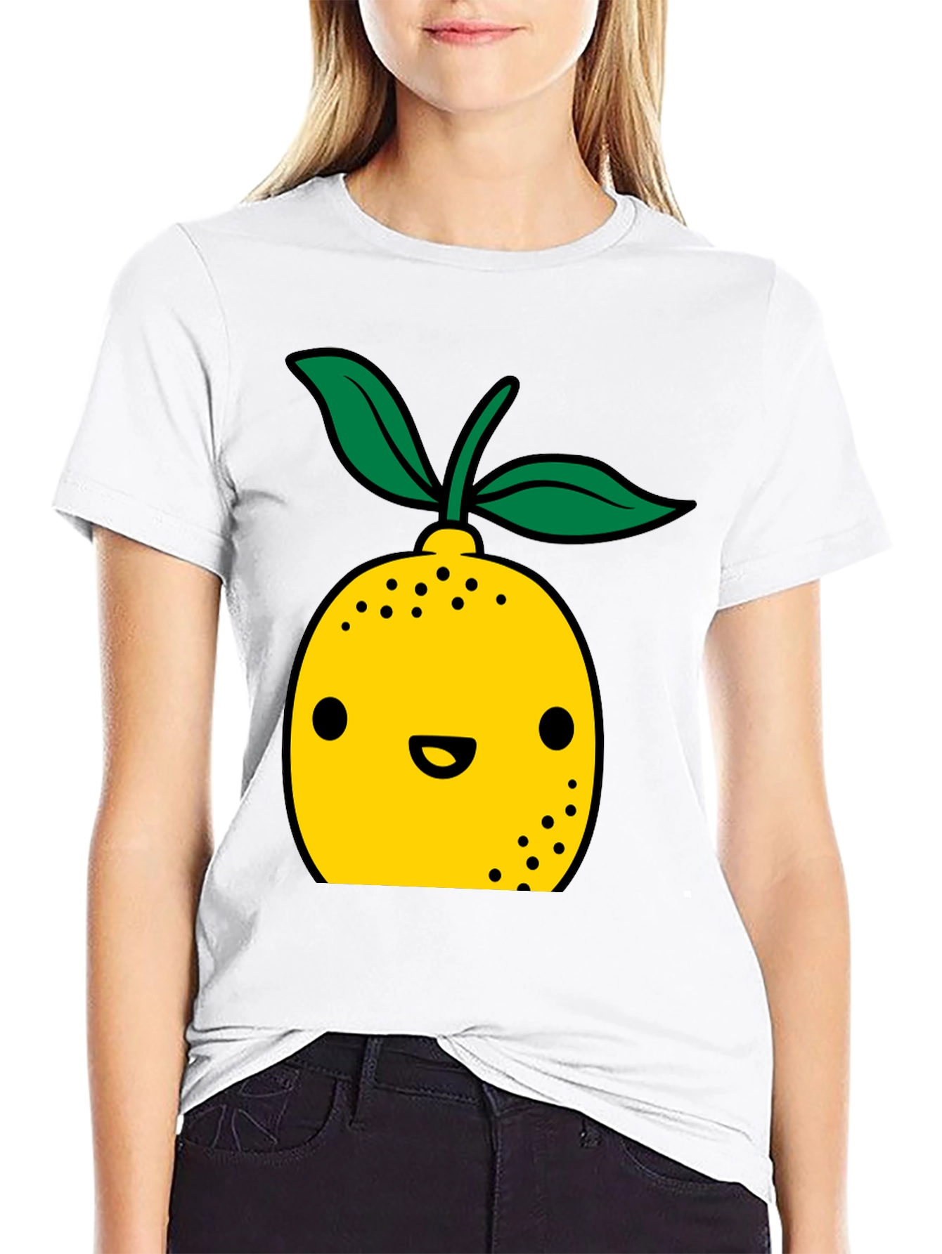 Cute Lemon Cartoon Graphic Black T-Shirt
