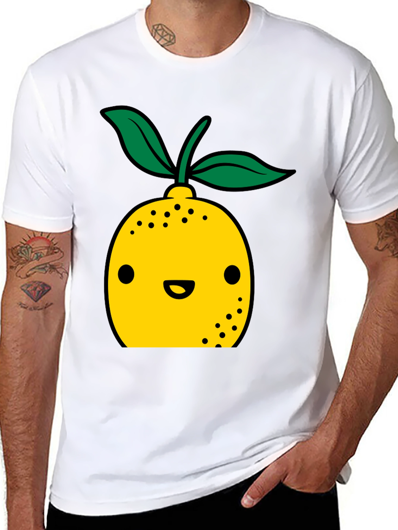 Cute Lemon Cartoon Graphic Black T-Shirt