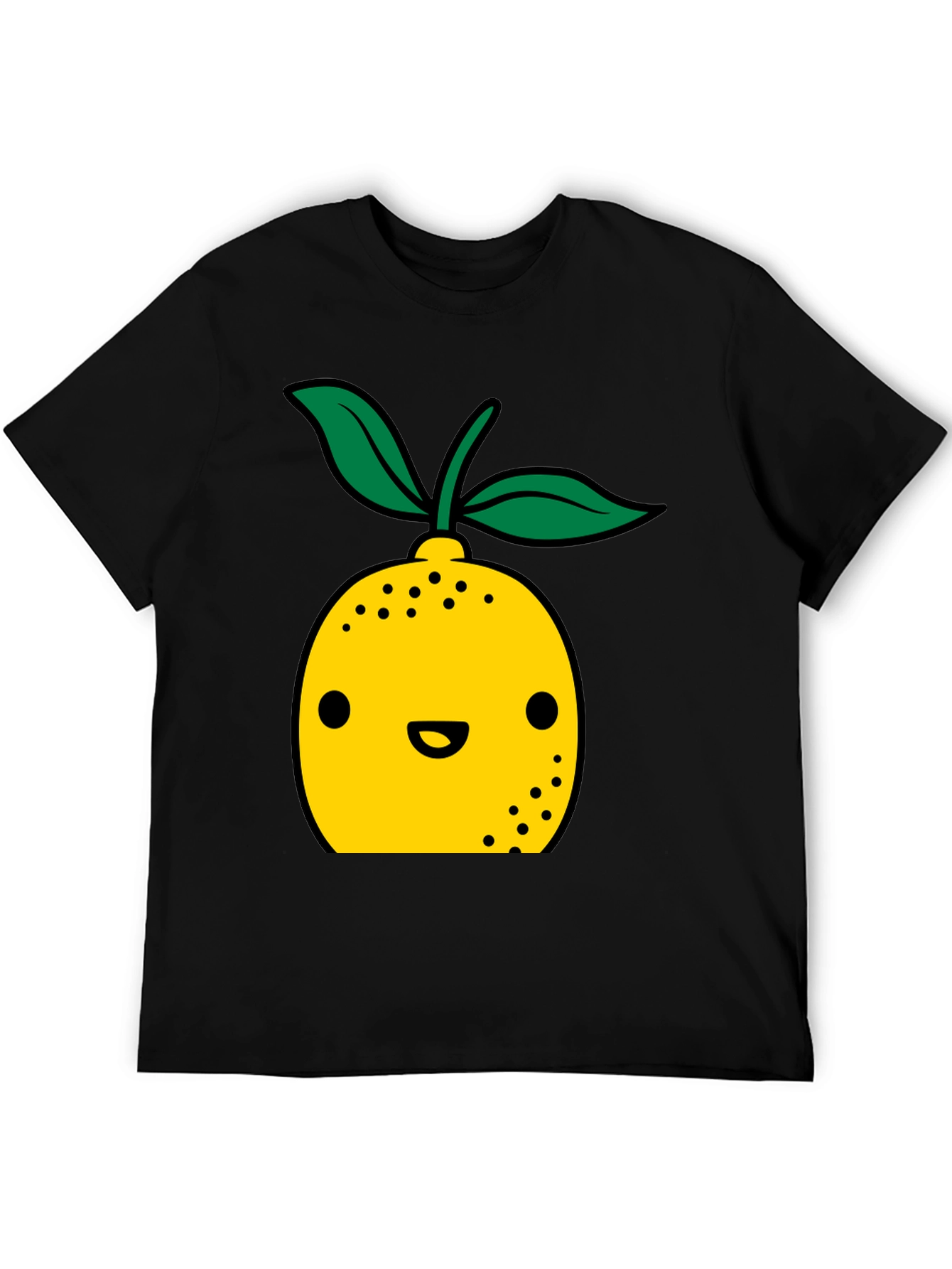 Cute Lemon Cartoon Graphic Black T-Shirt