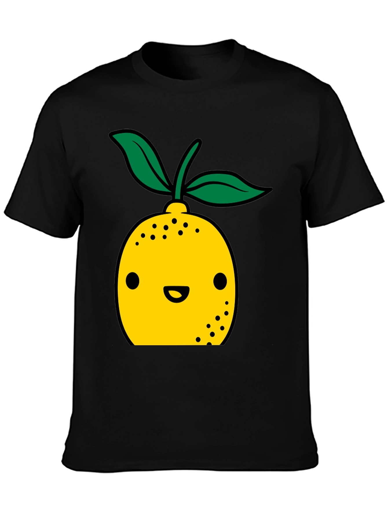 Cute Lemon Cartoon Graphic Black T-Shirt