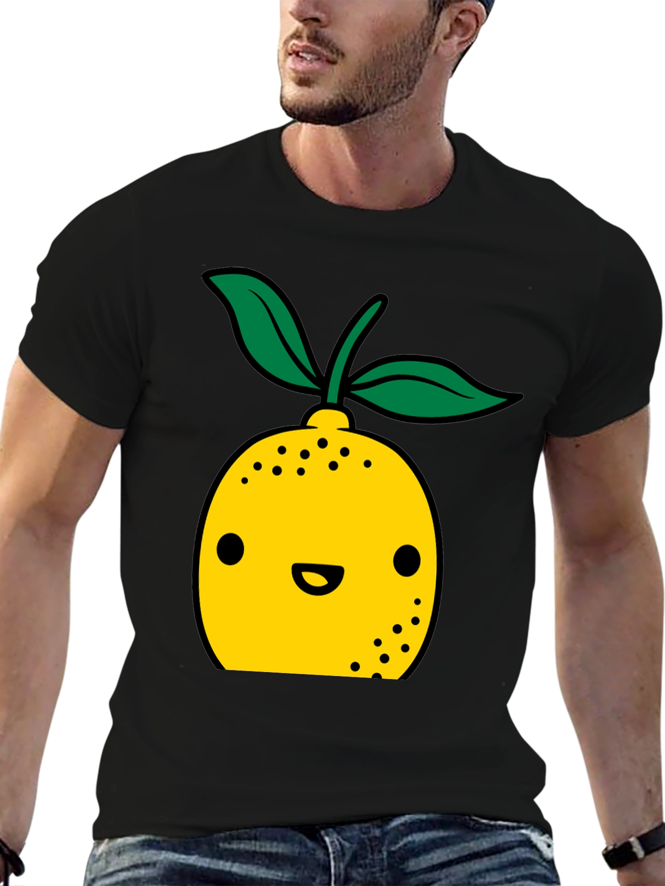 Cute Lemon Cartoon Graphic Black T-Shirt