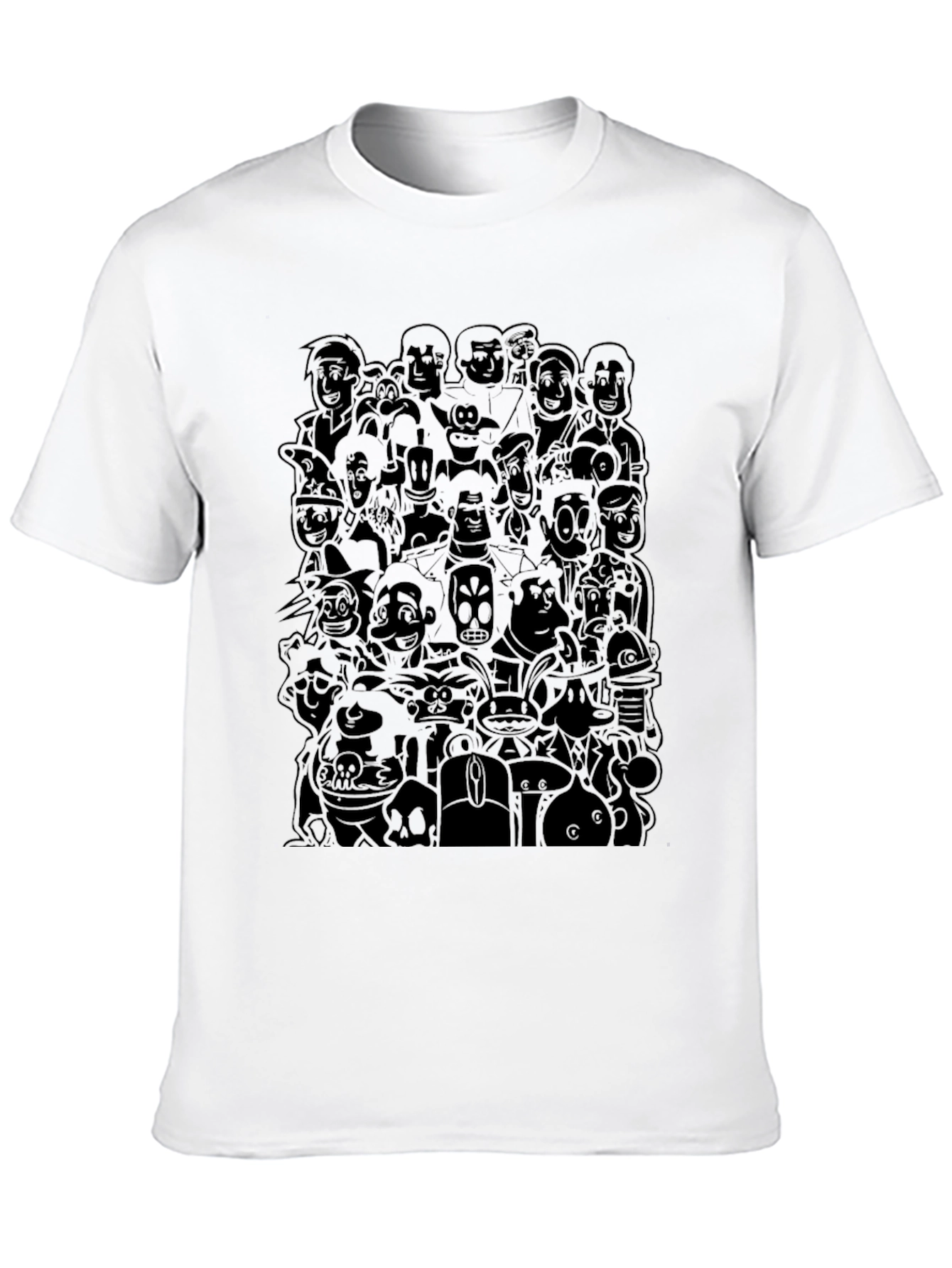 Retro Cartoon Character Print Black T-Shirt