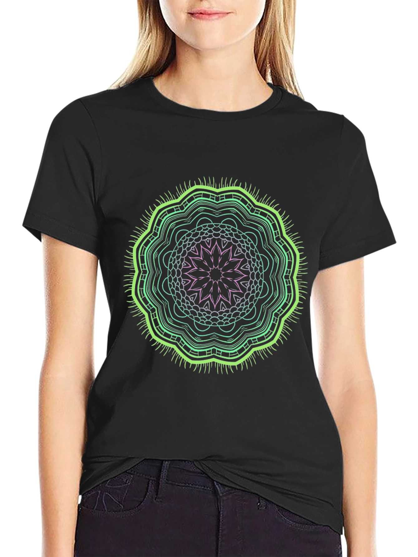 Abstract Mandala Graphic Tee - Black