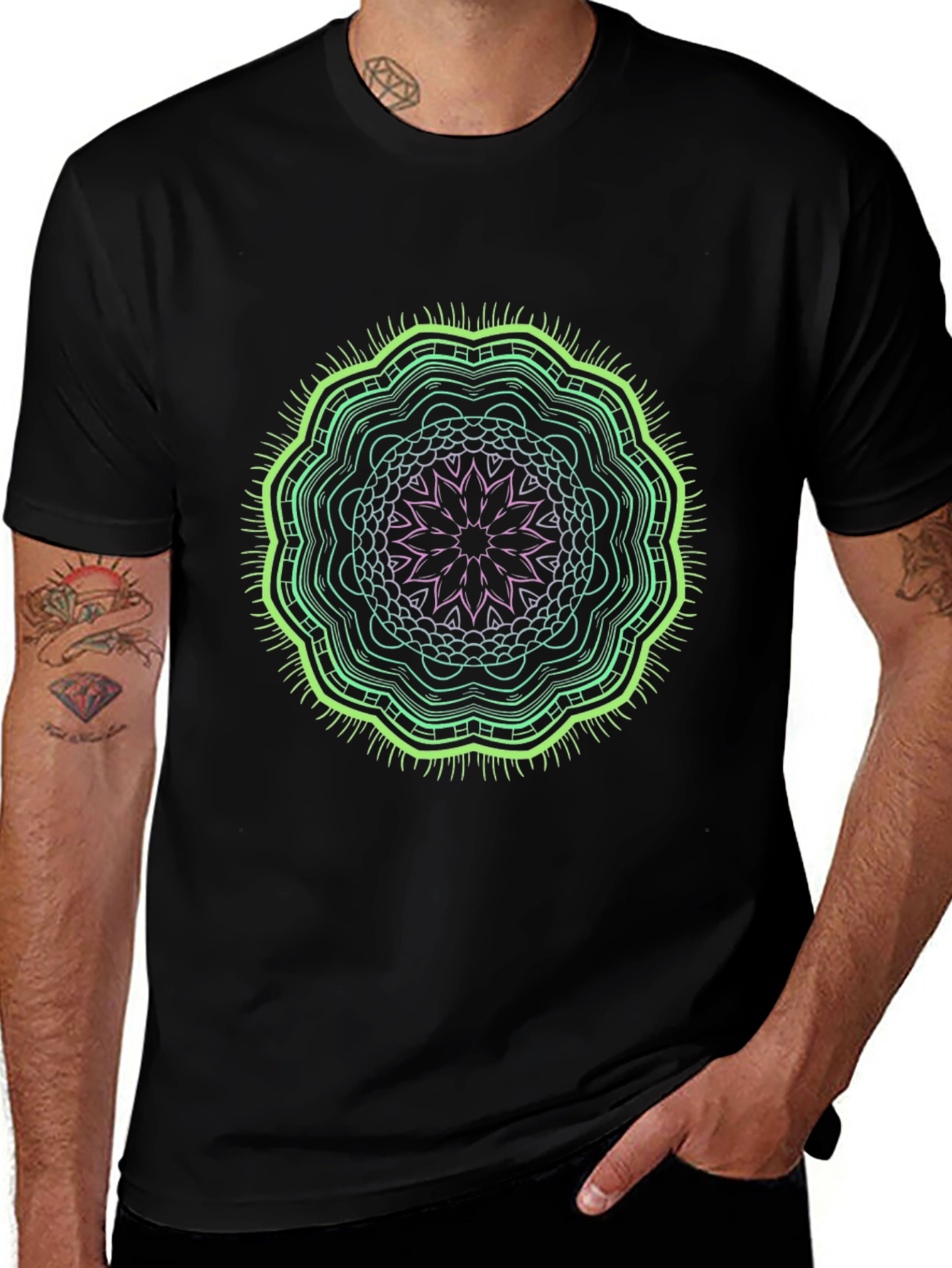Abstract Mandala Graphic Tee - Black
