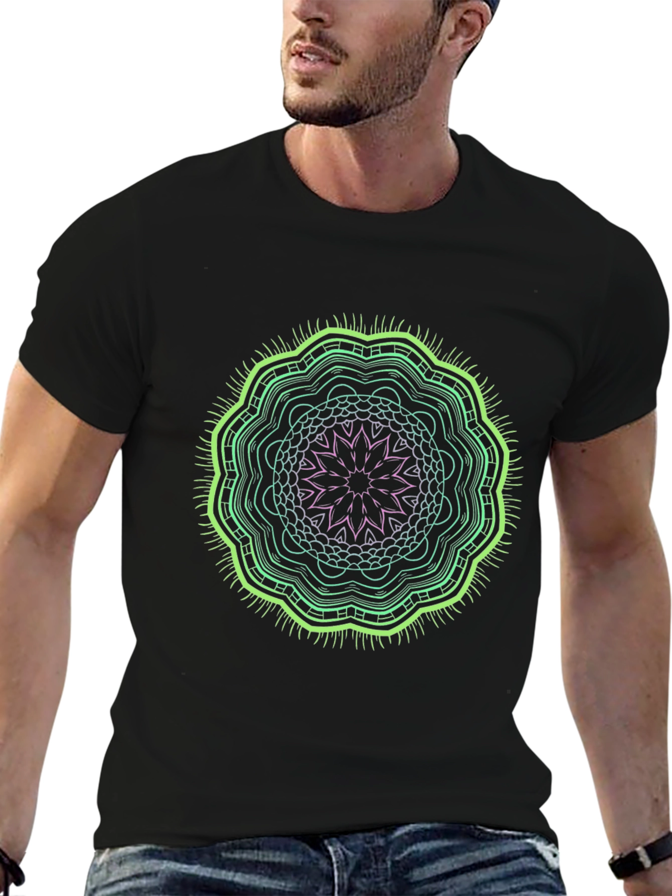 Abstract Mandala Graphic Tee - Black