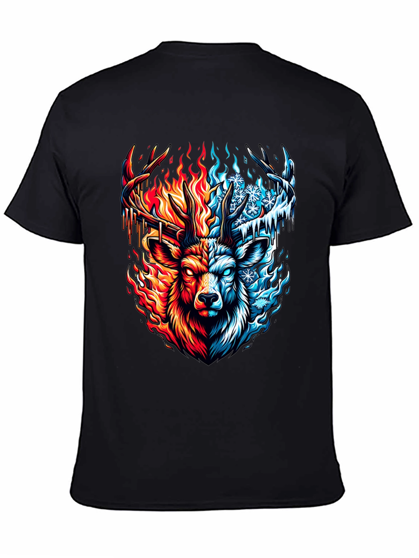 Fire and Ice Deer Graphic T-Shirt