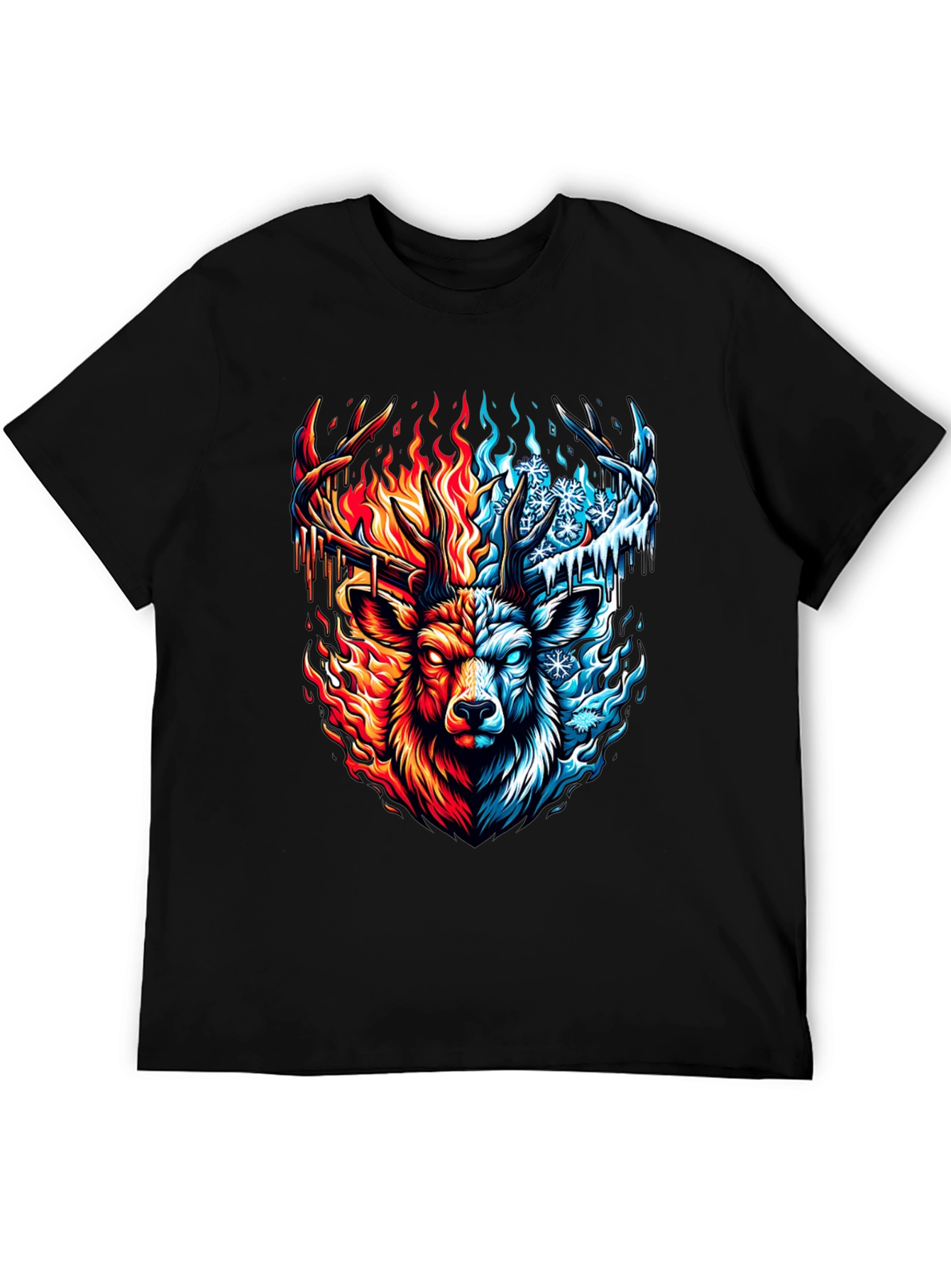 Fire and Ice Deer Graphic T-Shirt