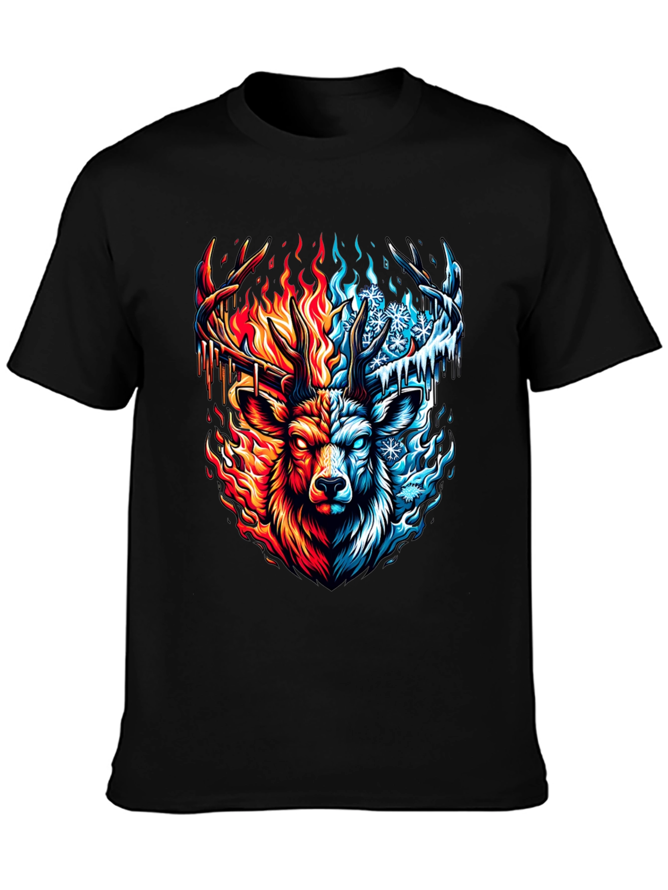 Fire and Ice Deer Graphic T-Shirt