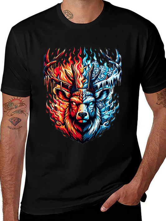 Fire and Ice Deer Graphic T-Shirt