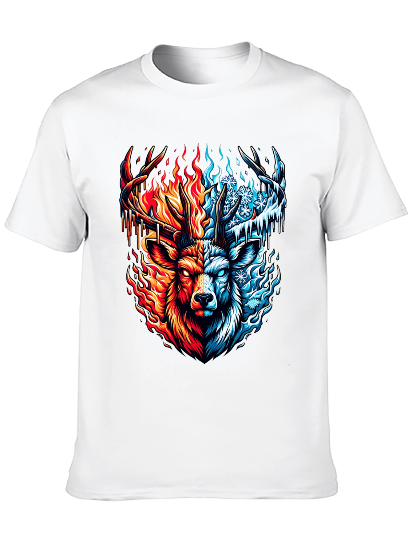 Fire and Ice Deer Graphic T-Shirt