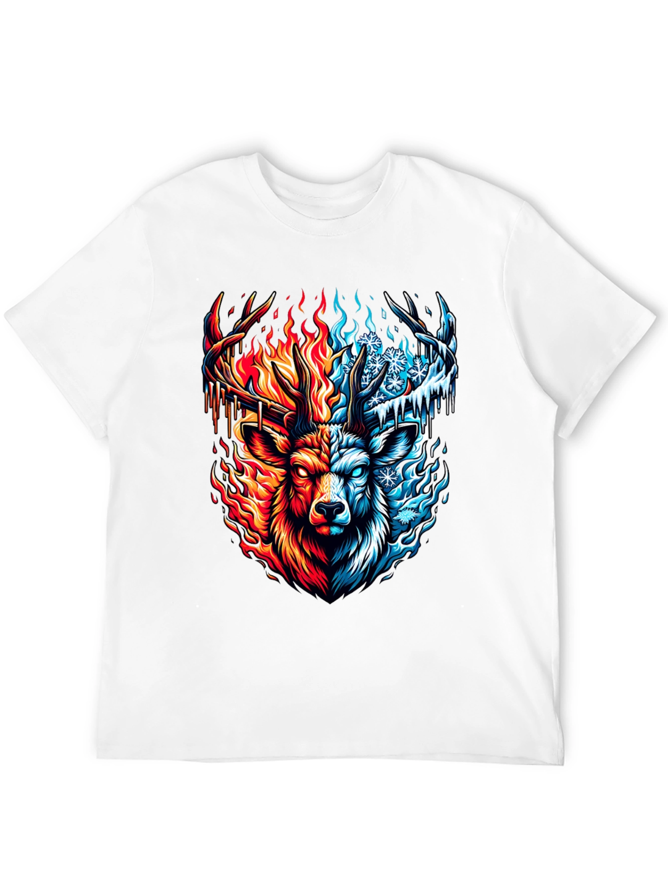 Fire and Ice Deer Graphic T-Shirt