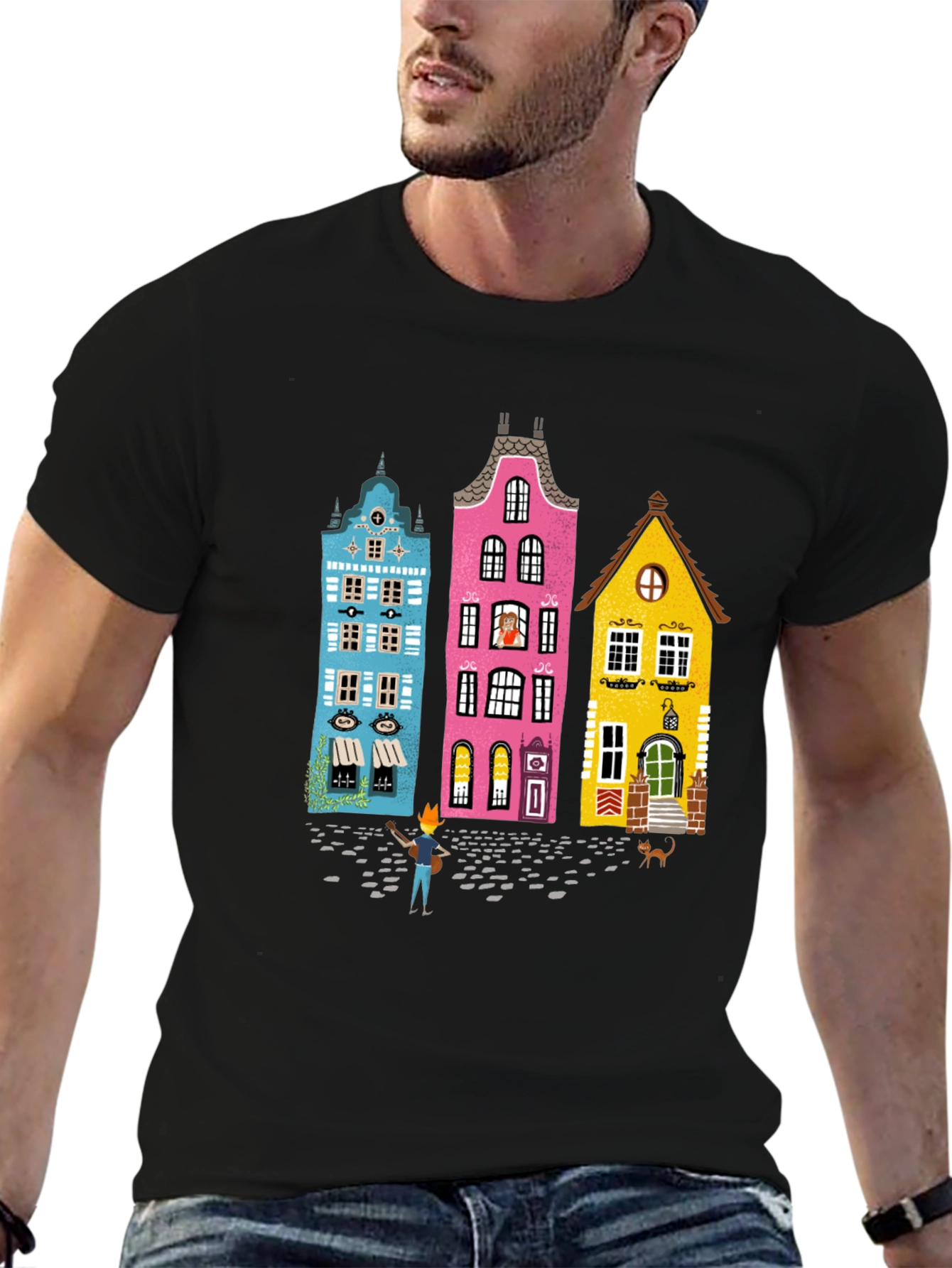 Whimsical Amsterdam House Graphic Tee