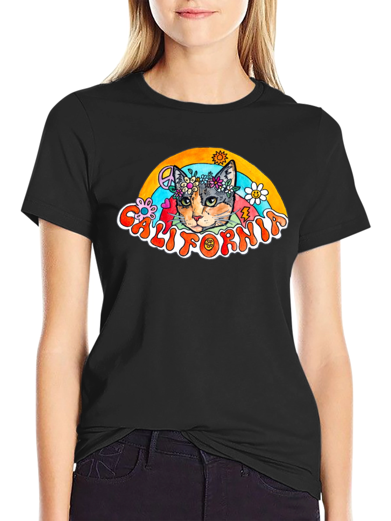 California Cat Peace Sign T-Shirt