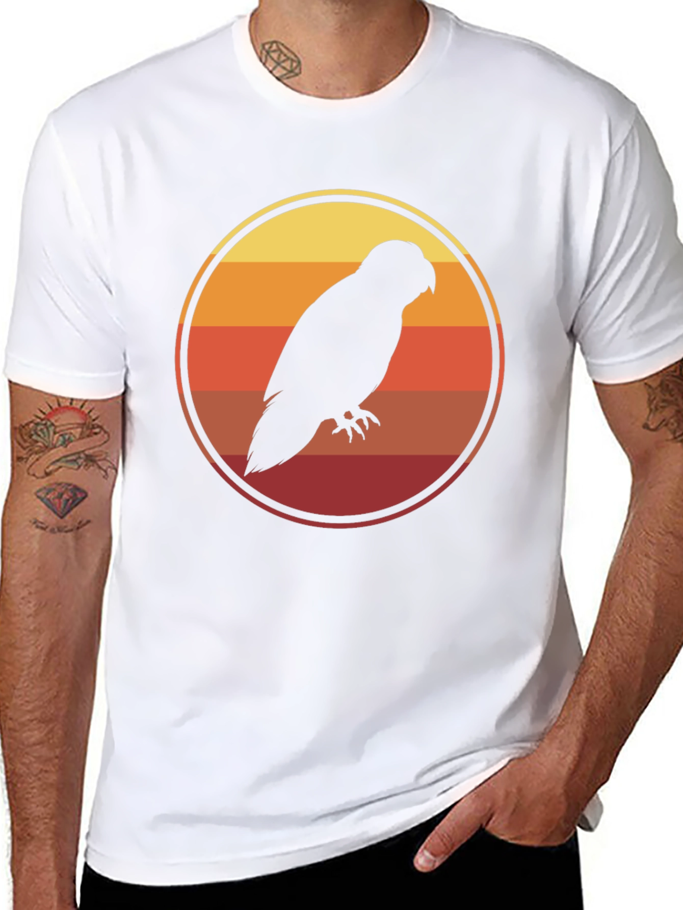 Sunset Parrot T-Shirt - Retro Bird Graphic Tee