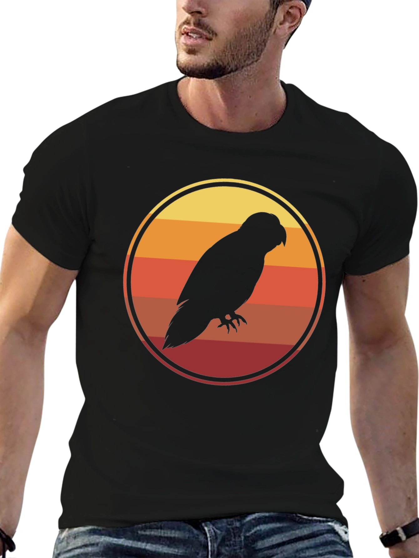 Sunset Parrot T-Shirt - Retro Bird Graphic Tee