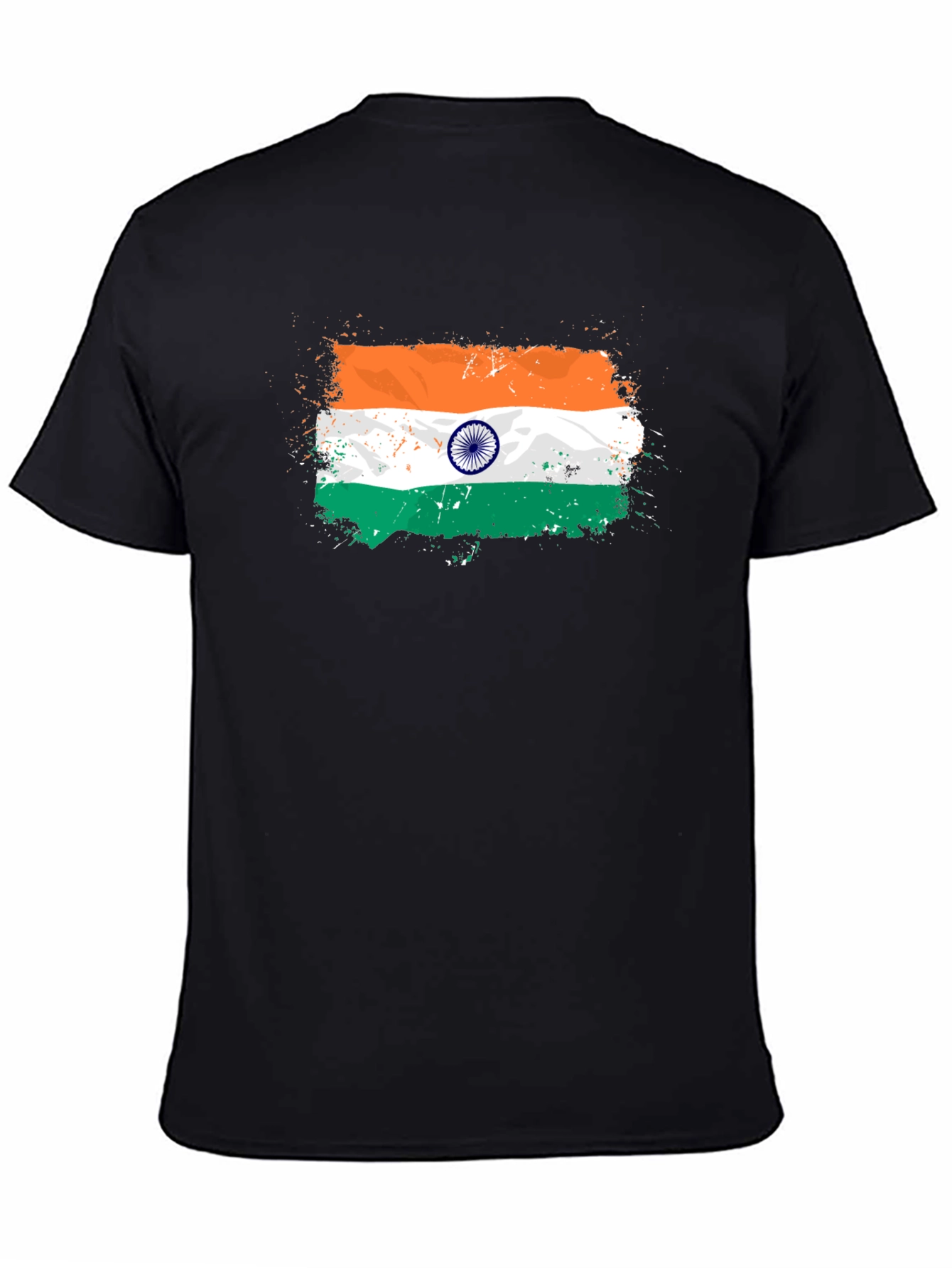 India Flag Splatter Tee - Black Graphic T-Shirt