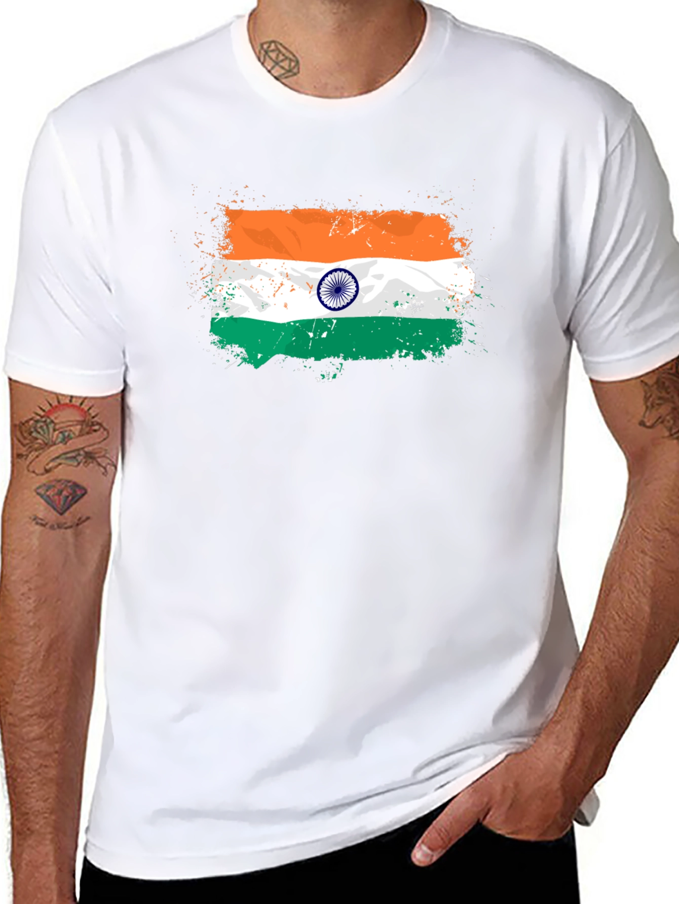 India Flag Splatter Tee - Black Graphic T-Shirt