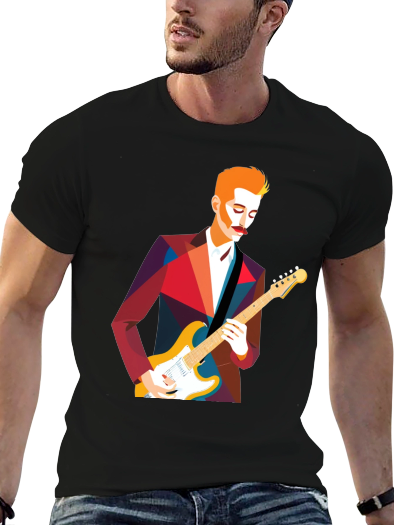 Guitar Man Geometric Graphic Tee