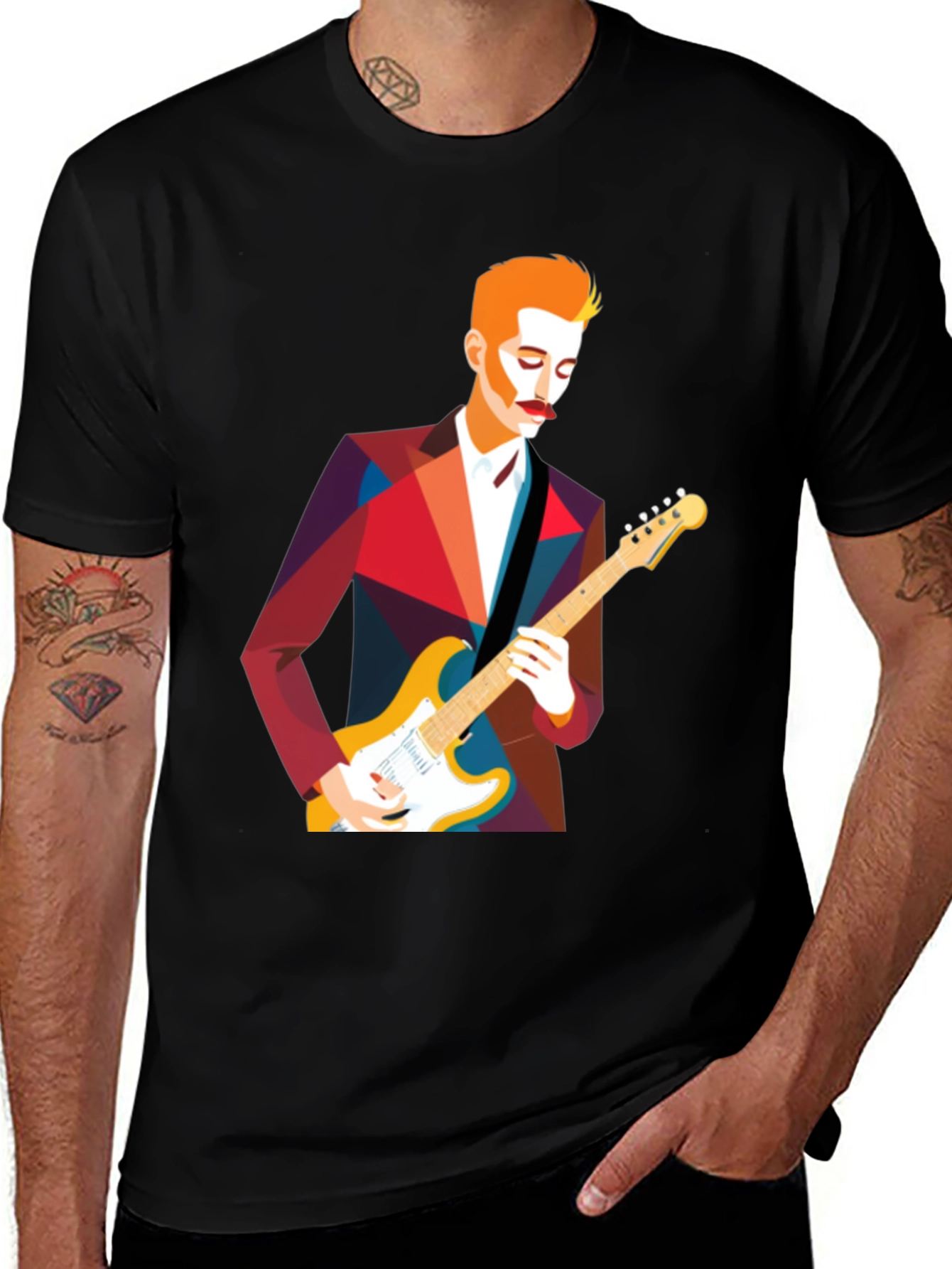 Guitar Man Geometric Graphic Tee