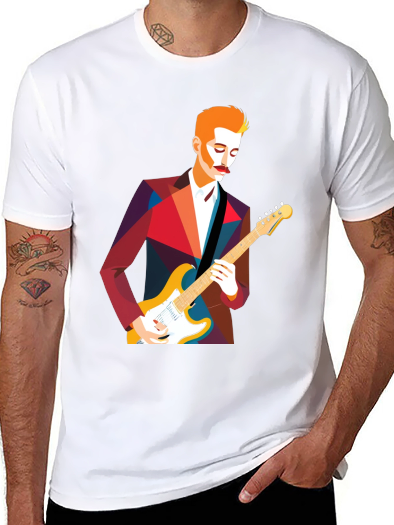 Guitar Man Geometric Graphic Tee