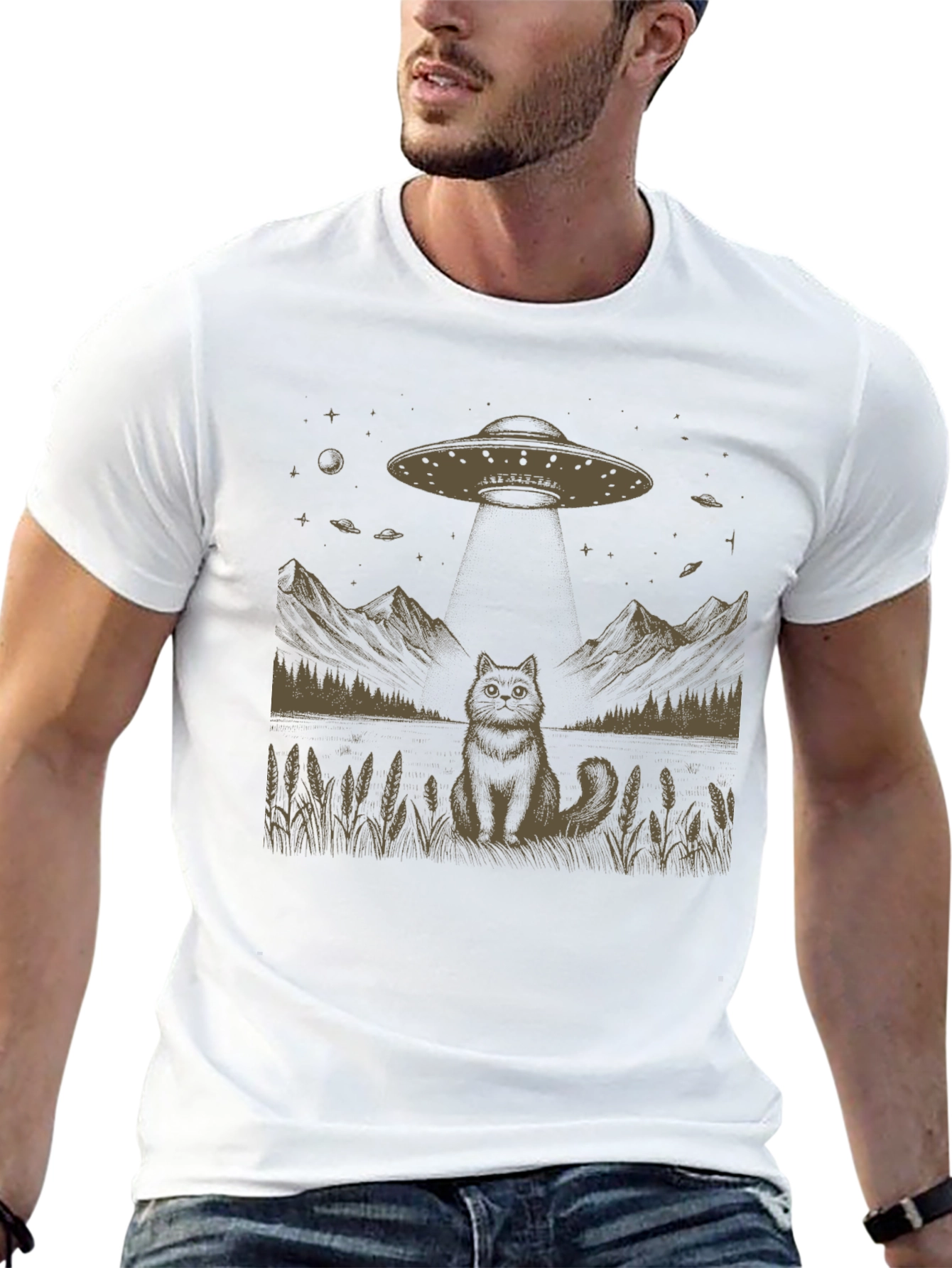 Alien Cat UFO T-Shirt - Funny Sci-Fi Design