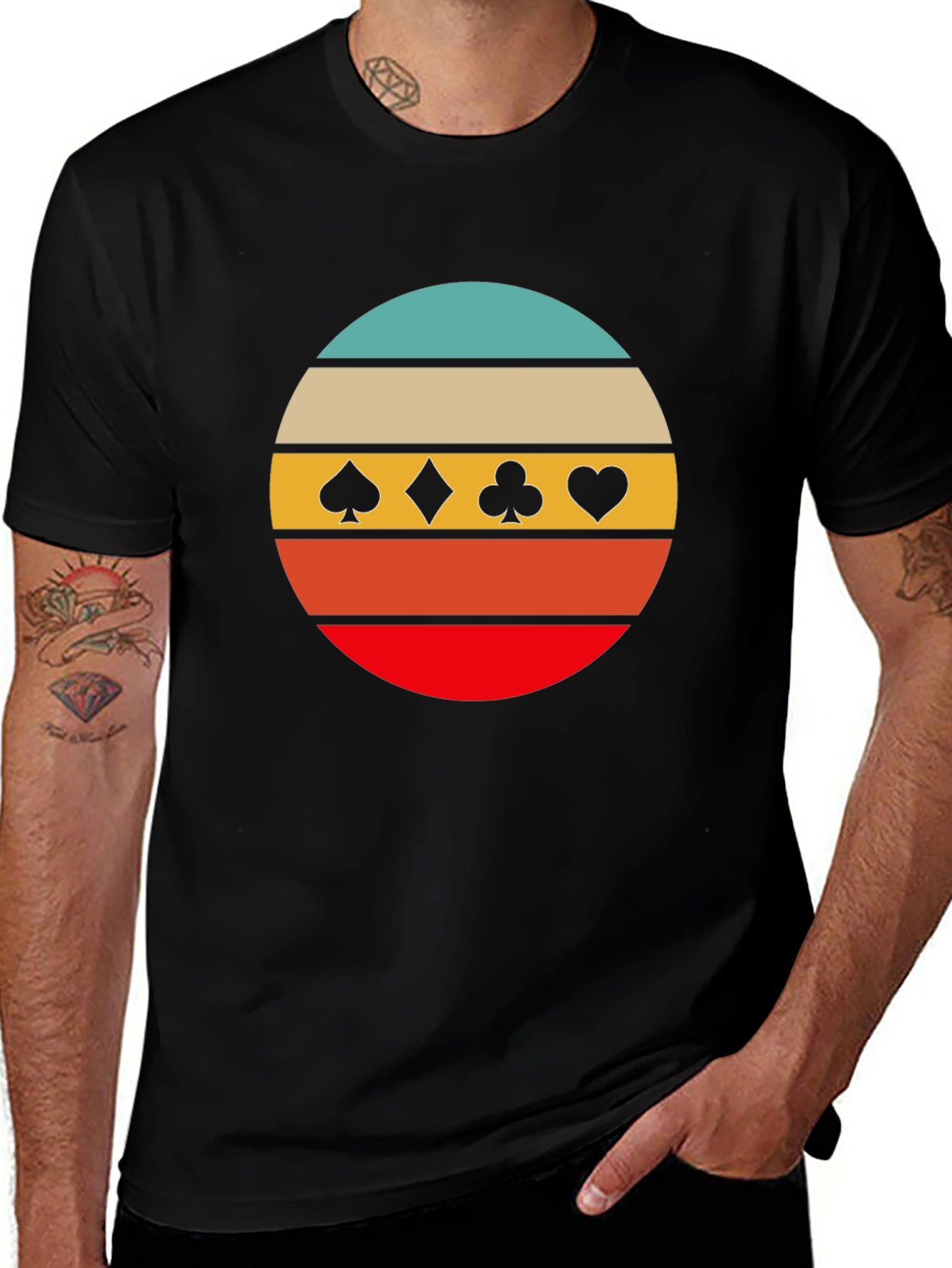 Retro Card Suits Graphic Tee - Black