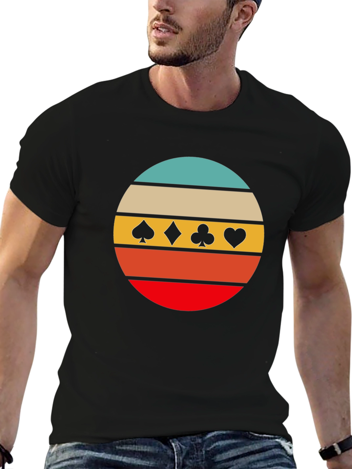 Retro Card Suits Graphic Tee - Black