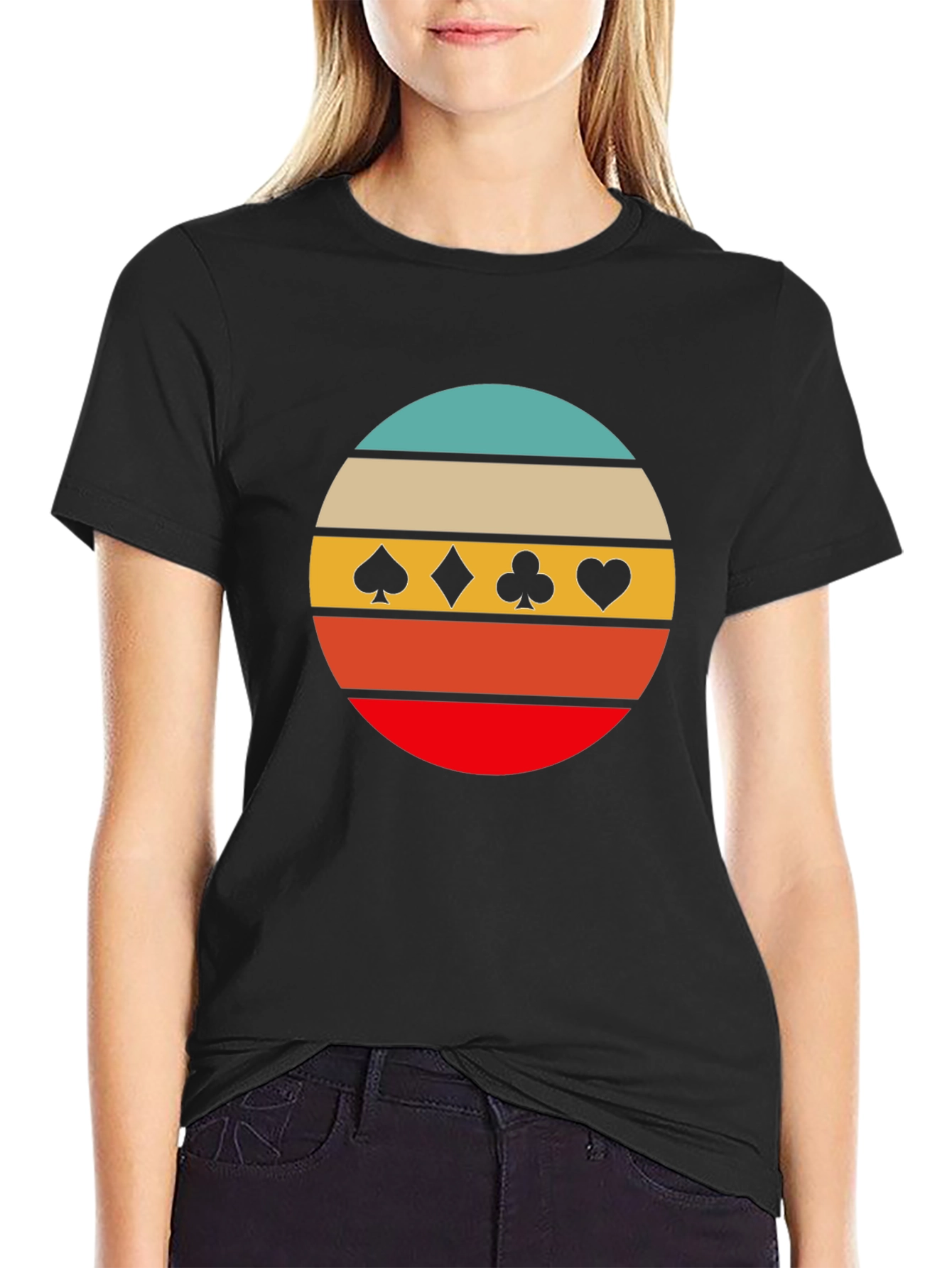 Retro Card Suits Graphic Tee - Black