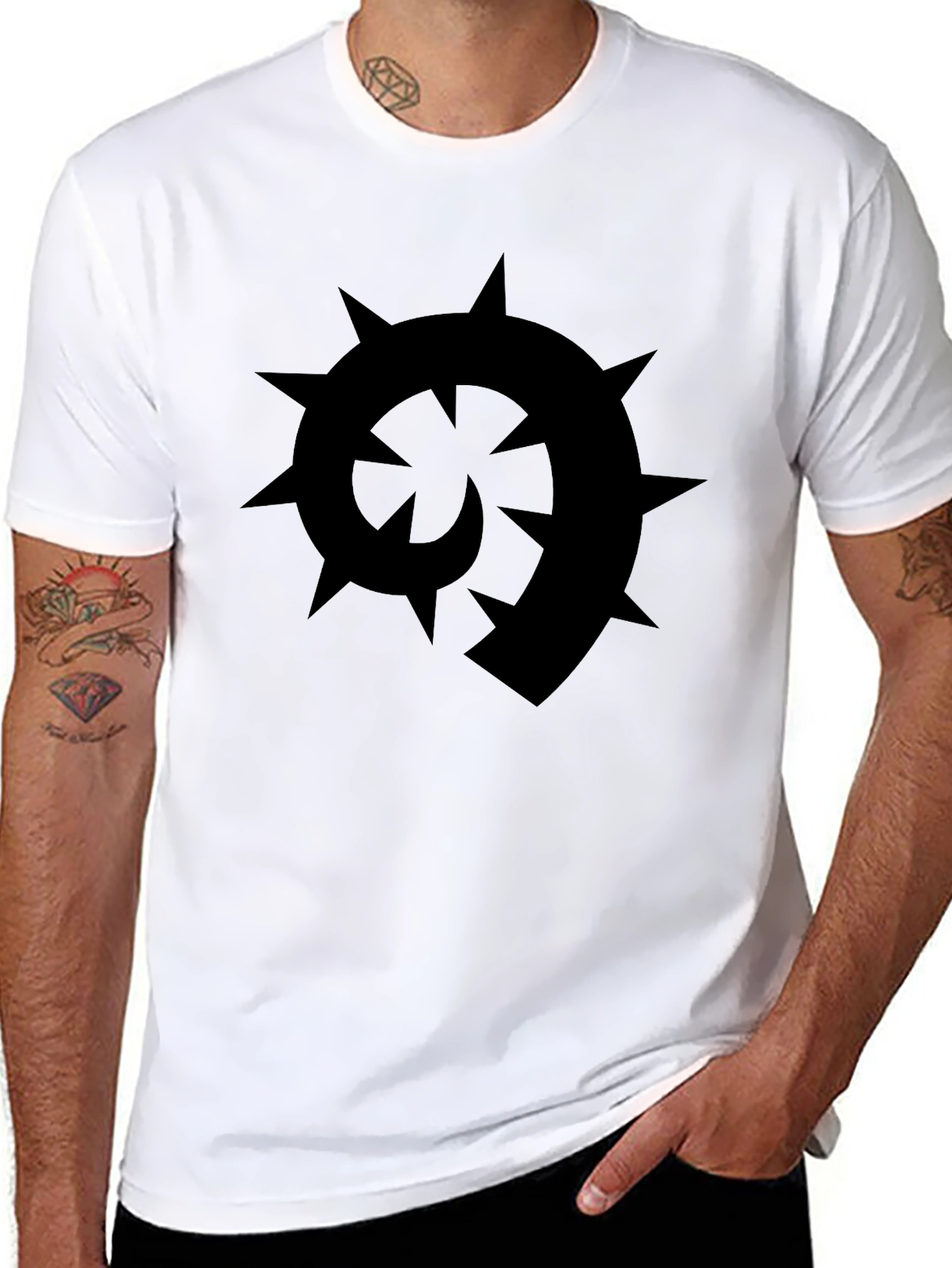 Black T-Shirt with Spiked Spiral Design