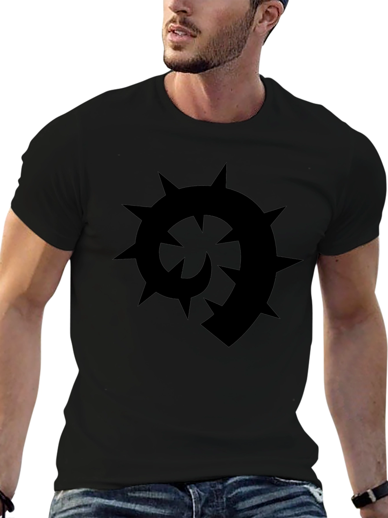Black T-Shirt with Spiked Spiral Design