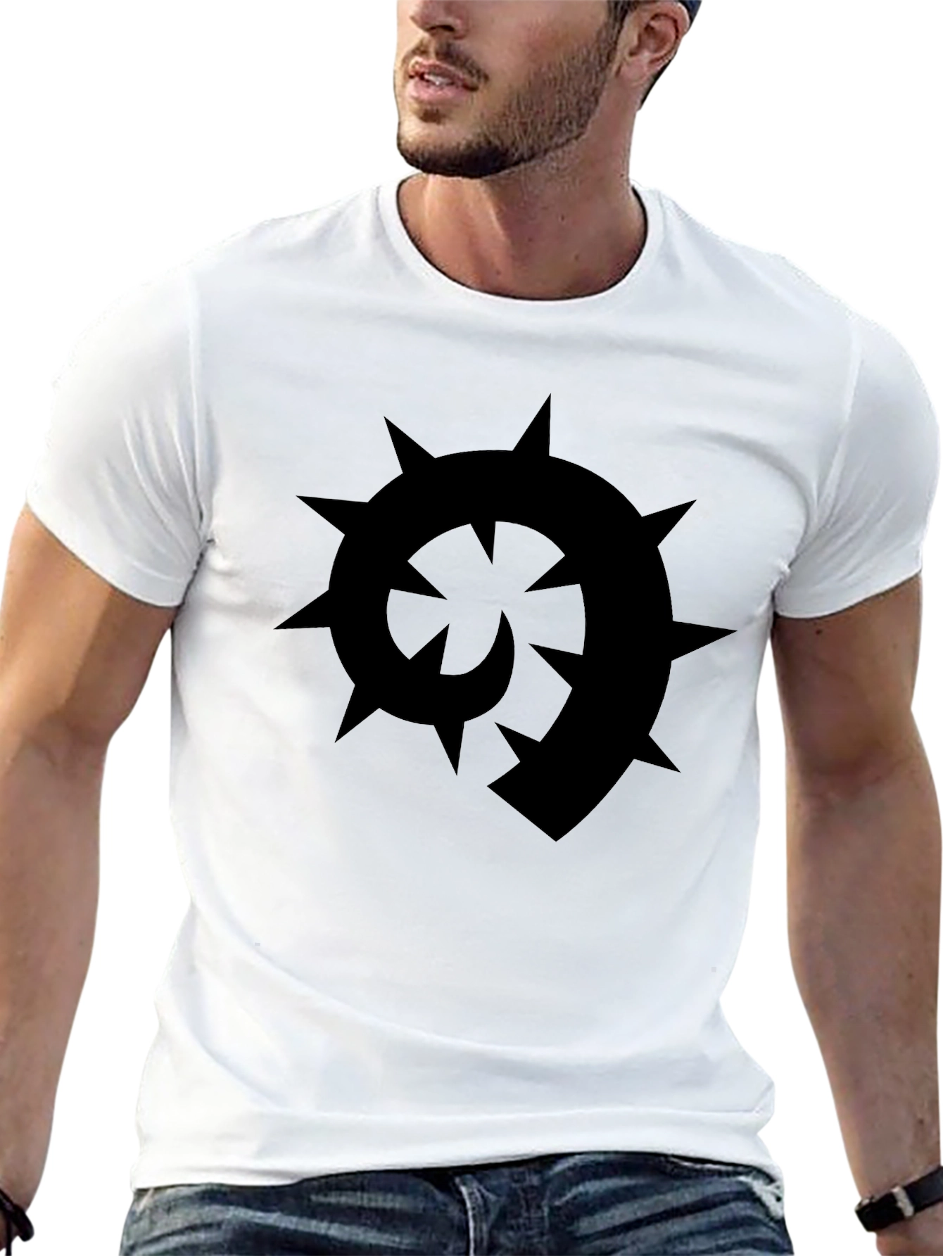 Black T-Shirt with Spiked Spiral Design