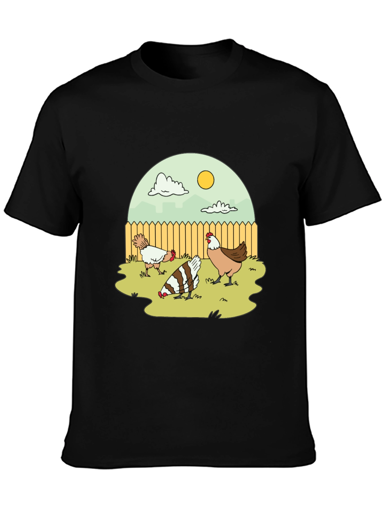 Cartoon Chicken Coop T-Shirt - Black