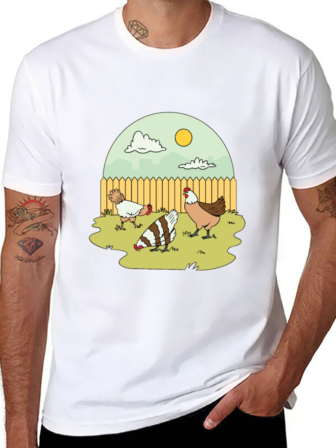 Cartoon Chicken Coop T-Shirt - Black