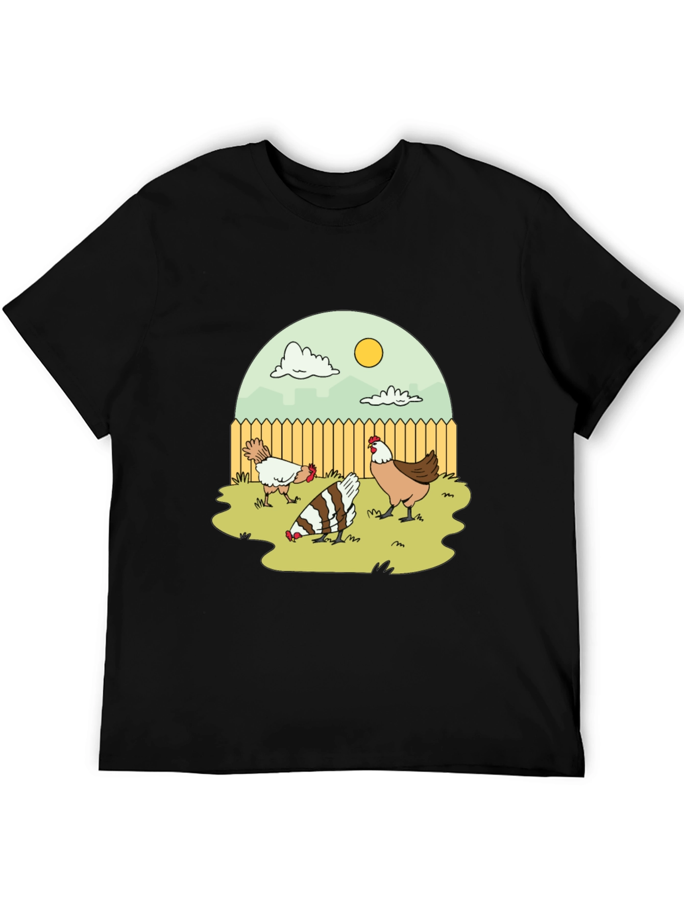 Cartoon Chicken Coop T-Shirt - Black