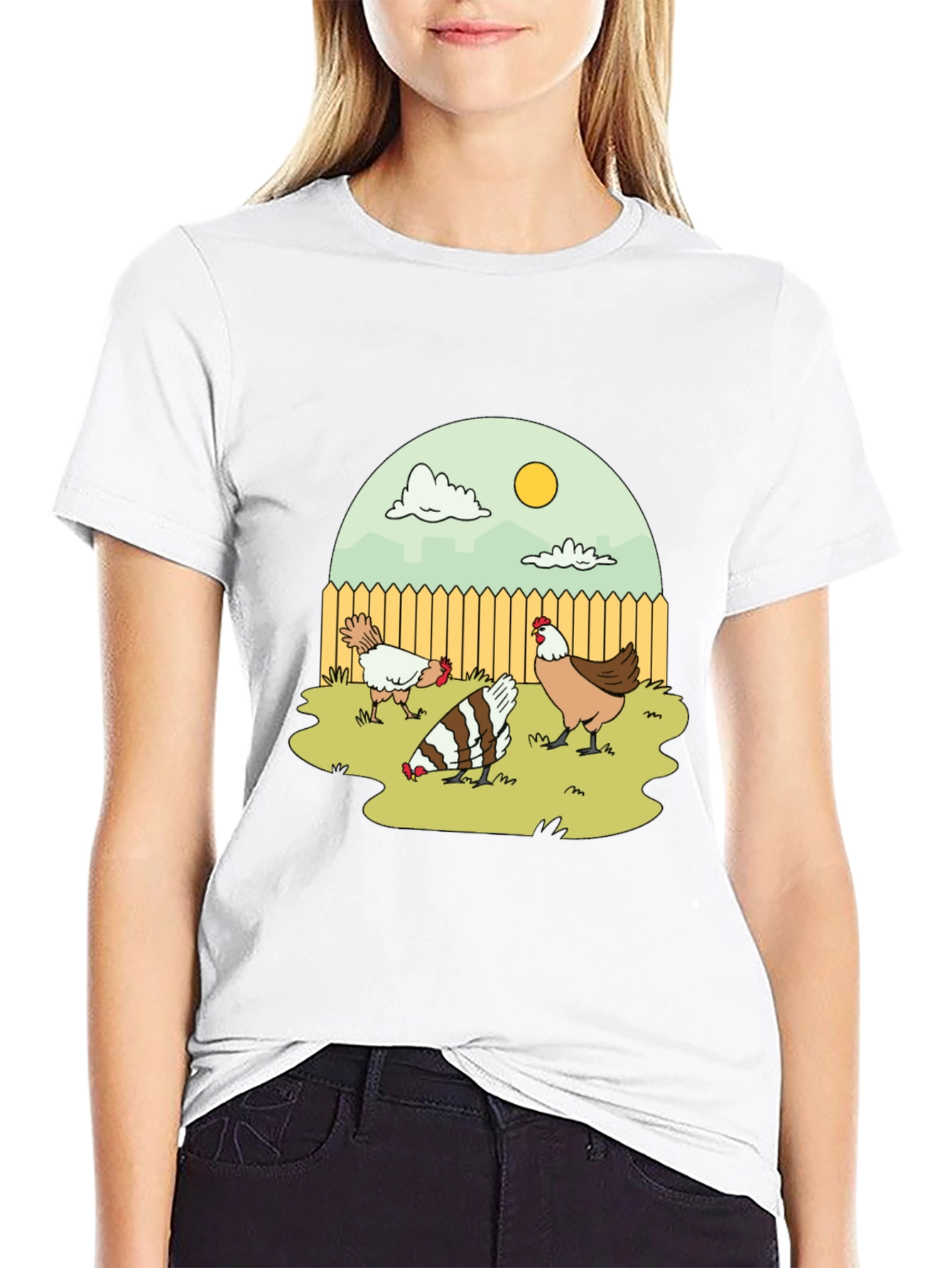 Cartoon Chicken Coop T-Shirt - Black