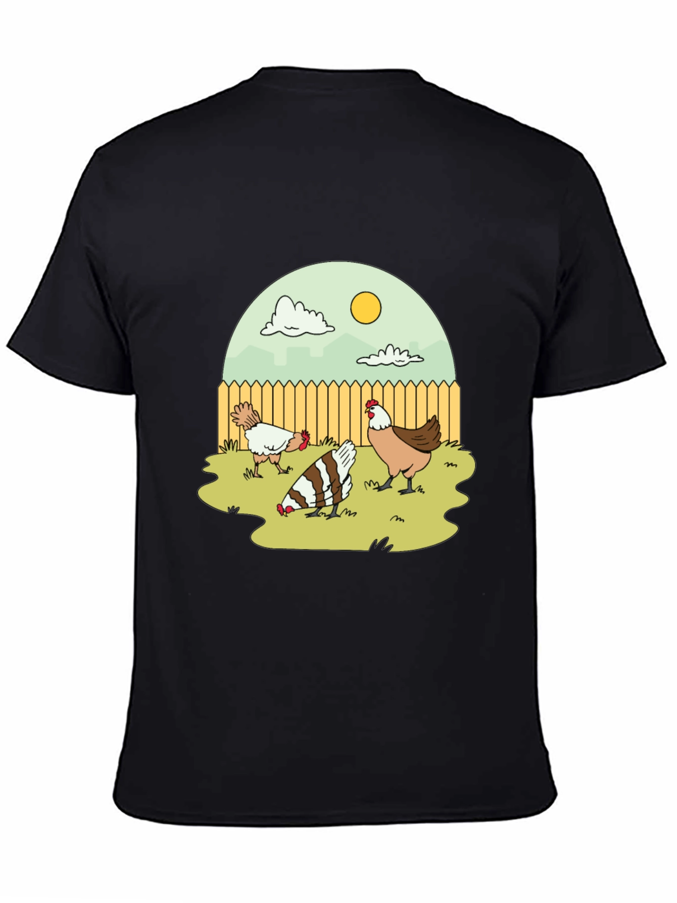 Cartoon Chicken Coop T-Shirt - Black