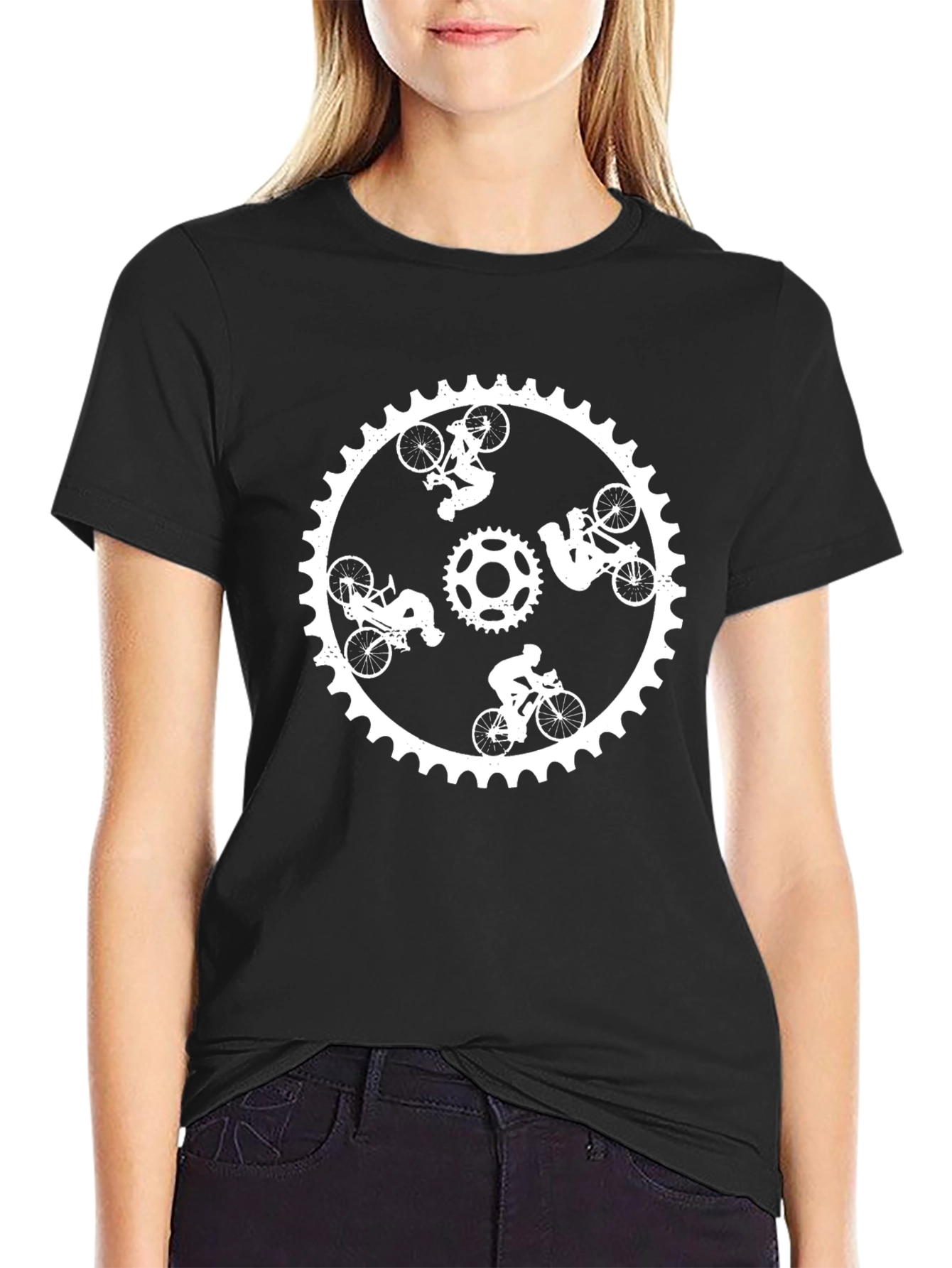 Cycling Sprocket Graphic Tee - Black Cotton