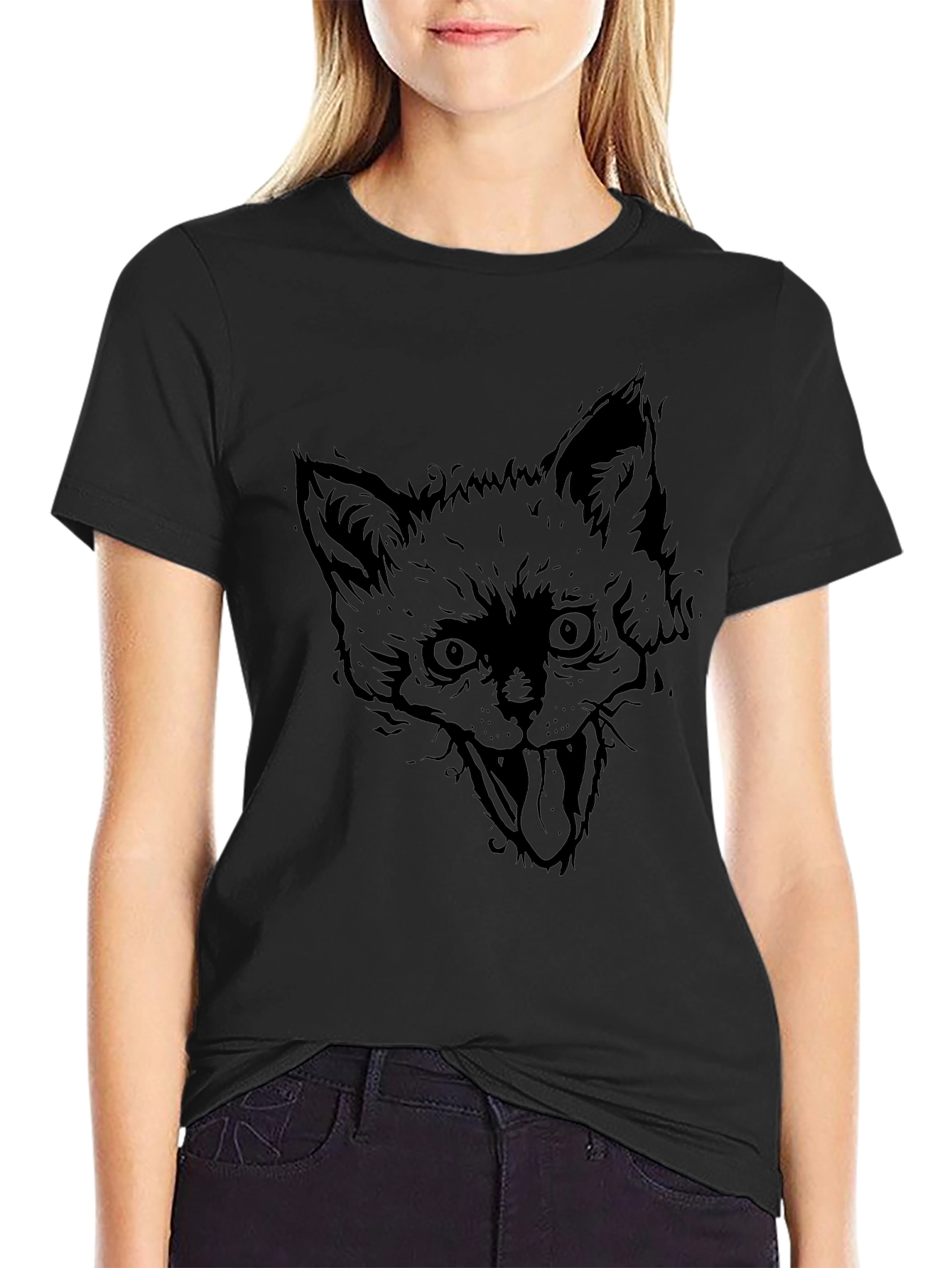 Black Fox Graphic Tee - Mens Crew Neck