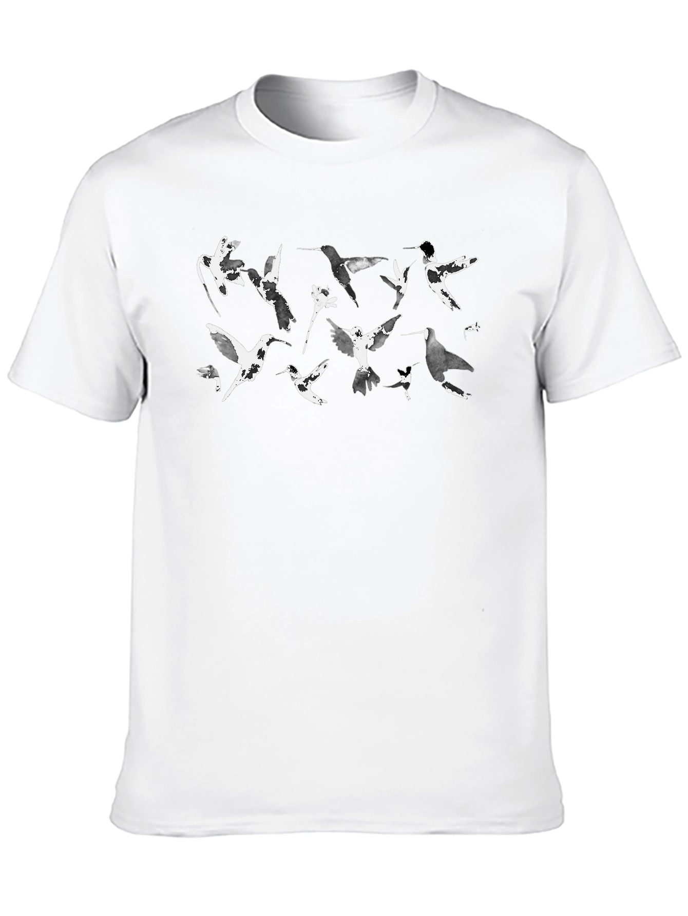 Birds Graphic Print Crew Neck Tee - Black