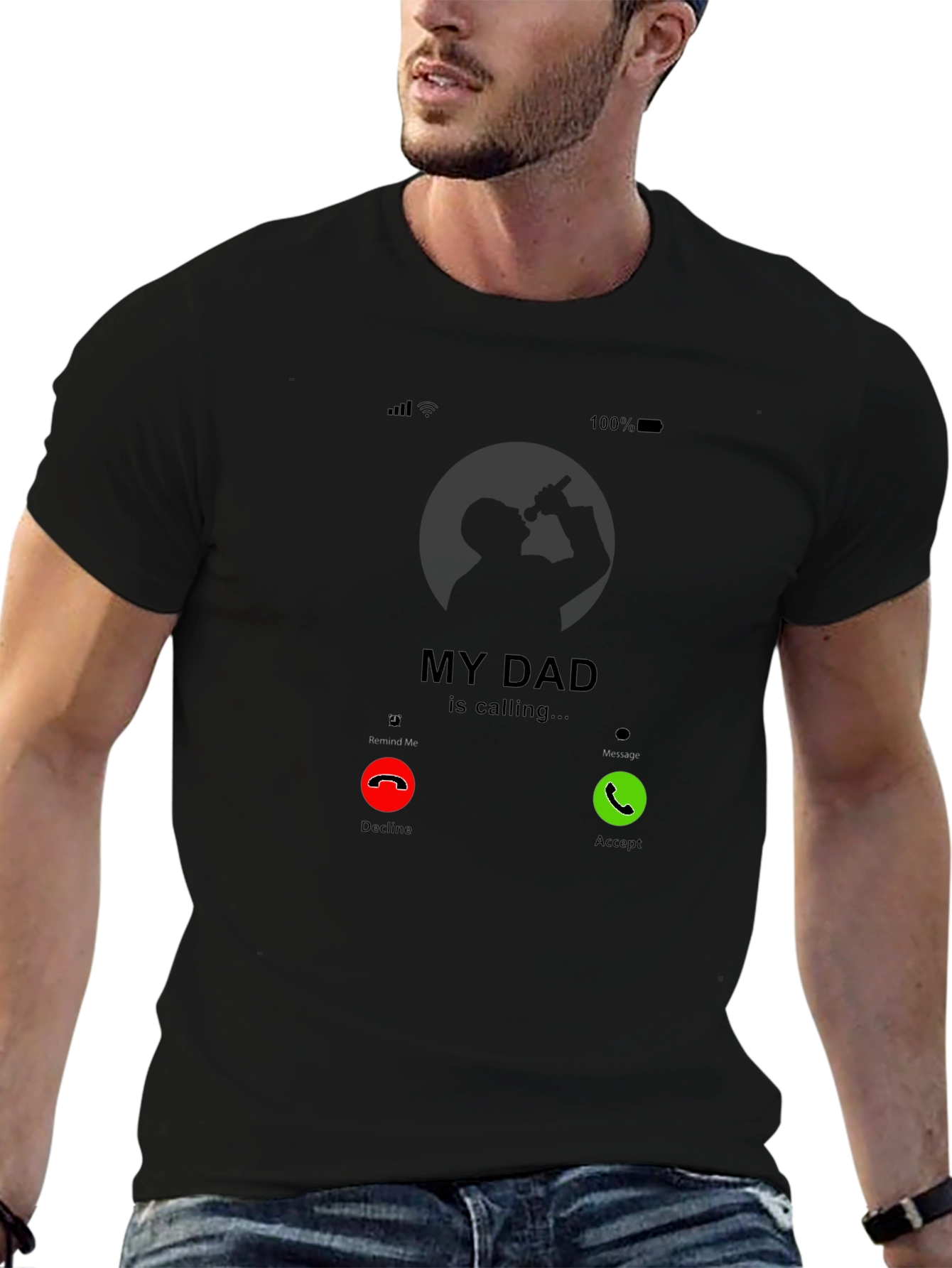 My Dad Is Calling Black Graphic Tee
