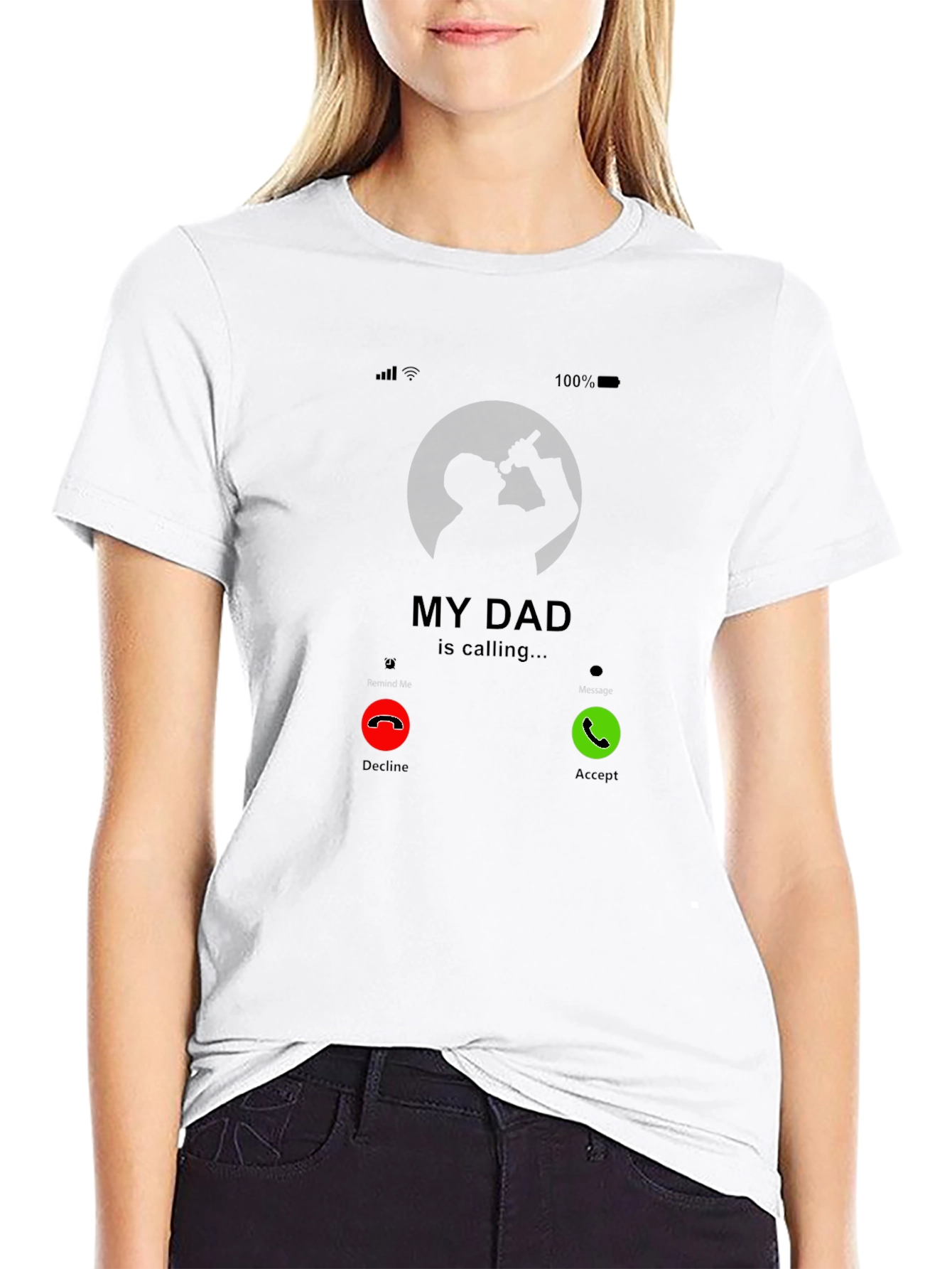 My Dad Is Calling Black Graphic Tee