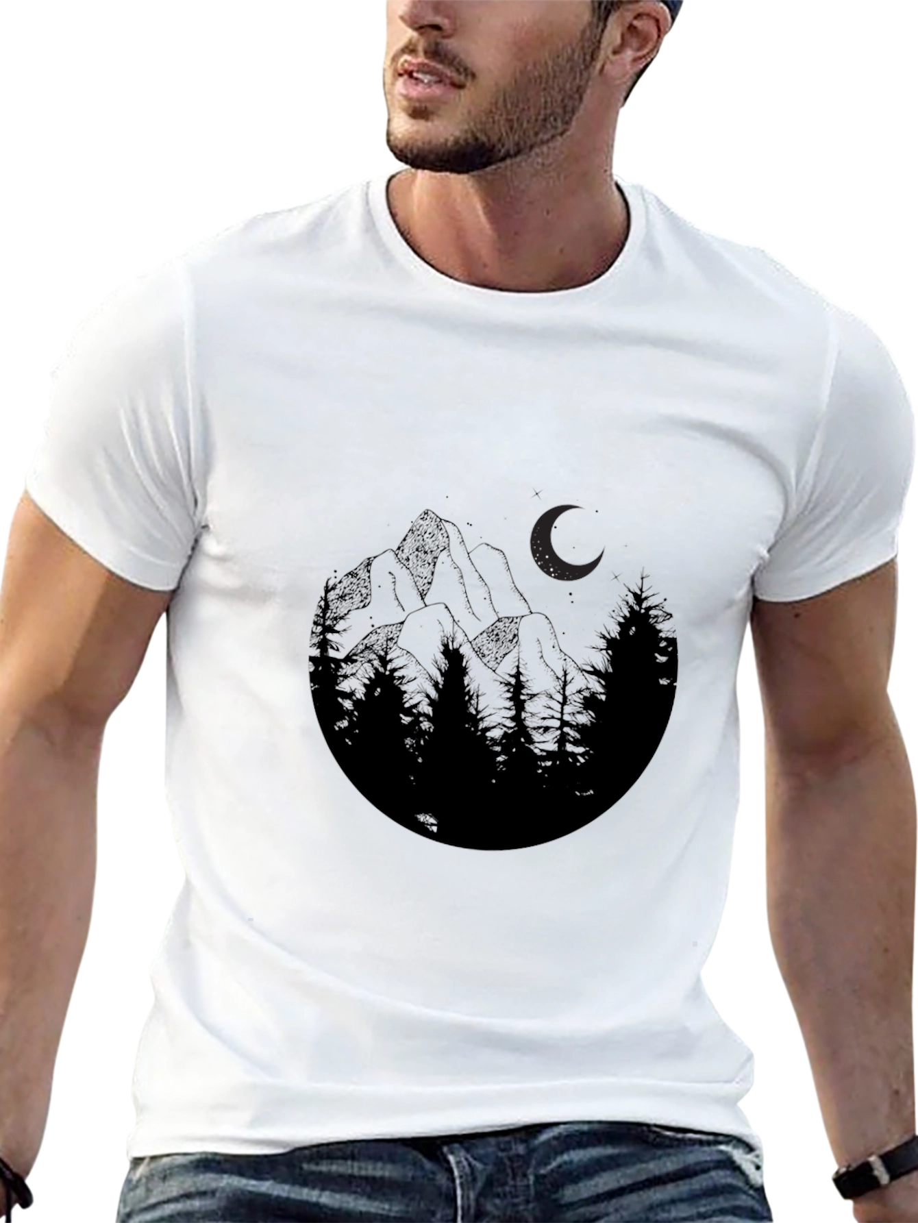 Mountain Moon Graphic Tee - Black Cotton Blend