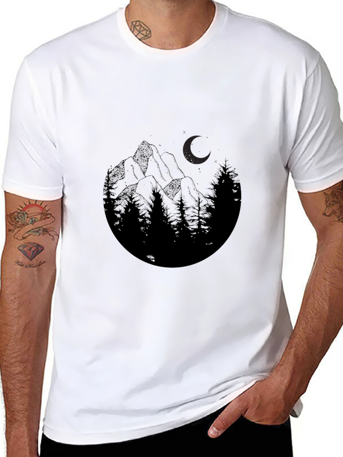 Mountain Moon Graphic Tee - Black Cotton Blend